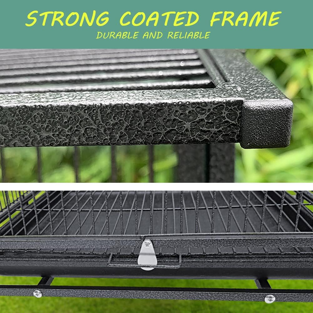 Taily Bird Cage Stand-Alone Aviary Large Bird Cages Travel Stand Budgie Parrot Birdcage with Removable Tray 85Cm Black image number 2