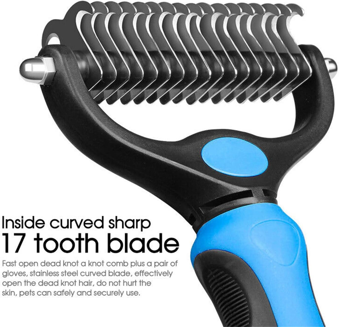 Leona Co Pet Grooming Brush, Double Sided Shedding, Dematting Deshedding Trimmer Undercoat Rake for Dogs & Cats (Small, Blue) image number 3