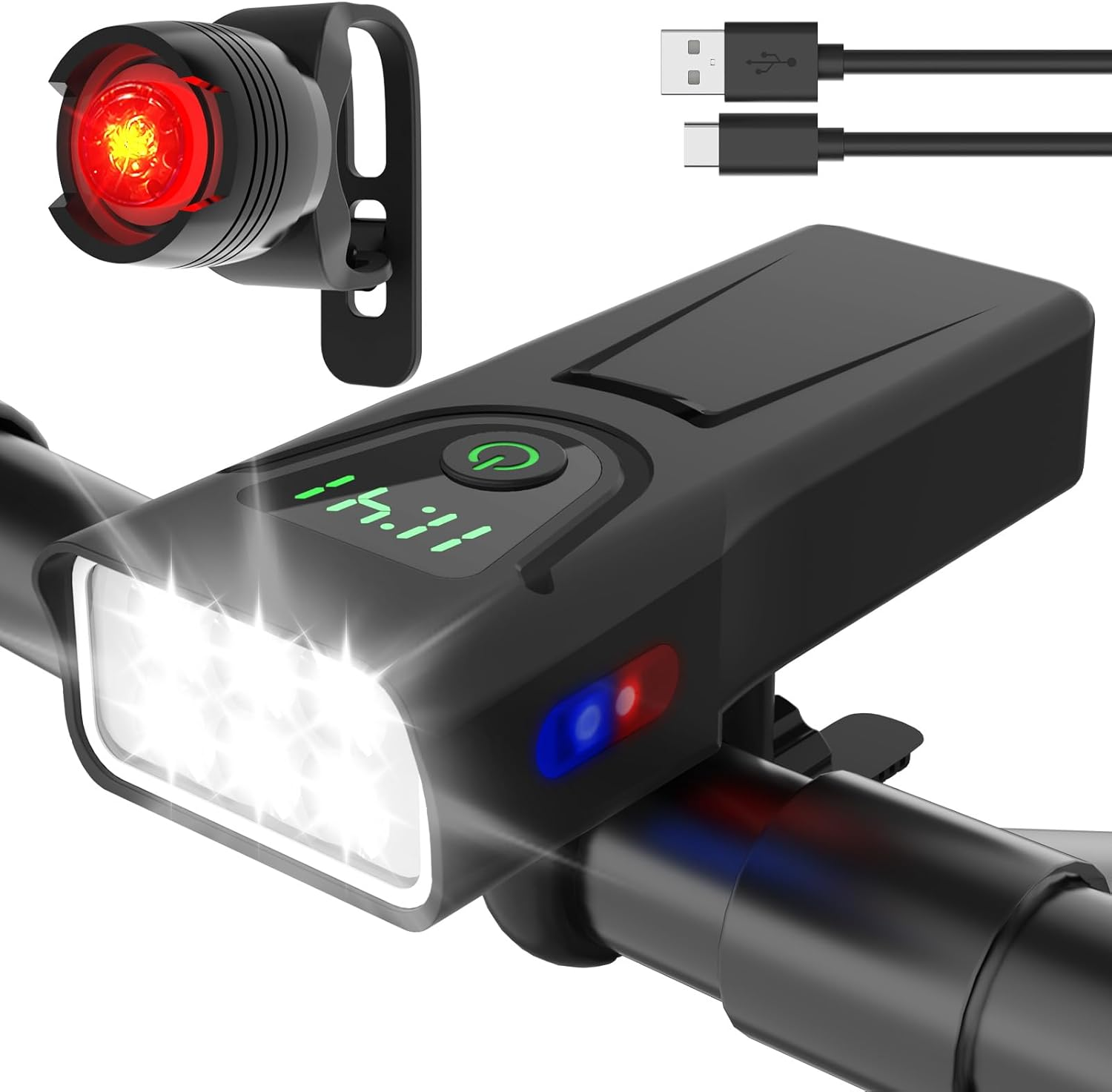 Bicycle Lights, USB Rechargeable Bike Light Set, 1000 Lumens High Brightness 5200Mah Battery IPX6 Waterproof 8 Light Modes Bicycle Front and Back Lights to Ensure Night Cycling and Biking Safety. image number 2