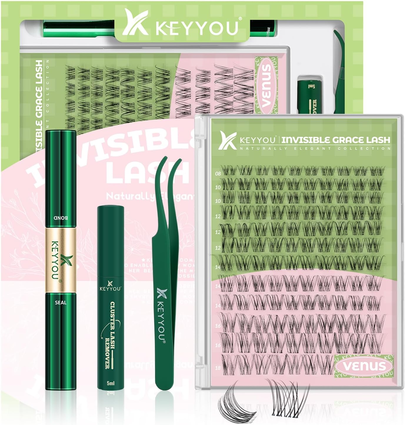 KEYYOU Fairy Lash Clusters Kit, Manga Eyelash Extension Kit at Home, D Curl, Wispy Natural Invisible Band Lash with Waterproof DIY, Fairy-D-8-16Mix, 144 Pcs