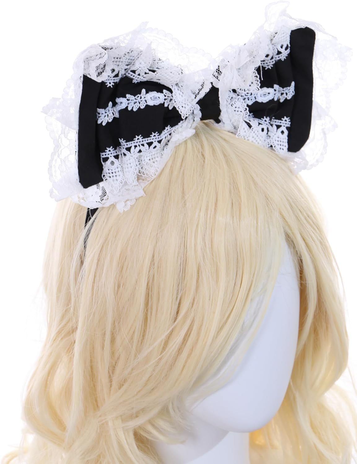 C-102-1 Black White Lace Ruffle Large Bow Gothic Lolita Headband Party Celebration Hair Accessories image number 4