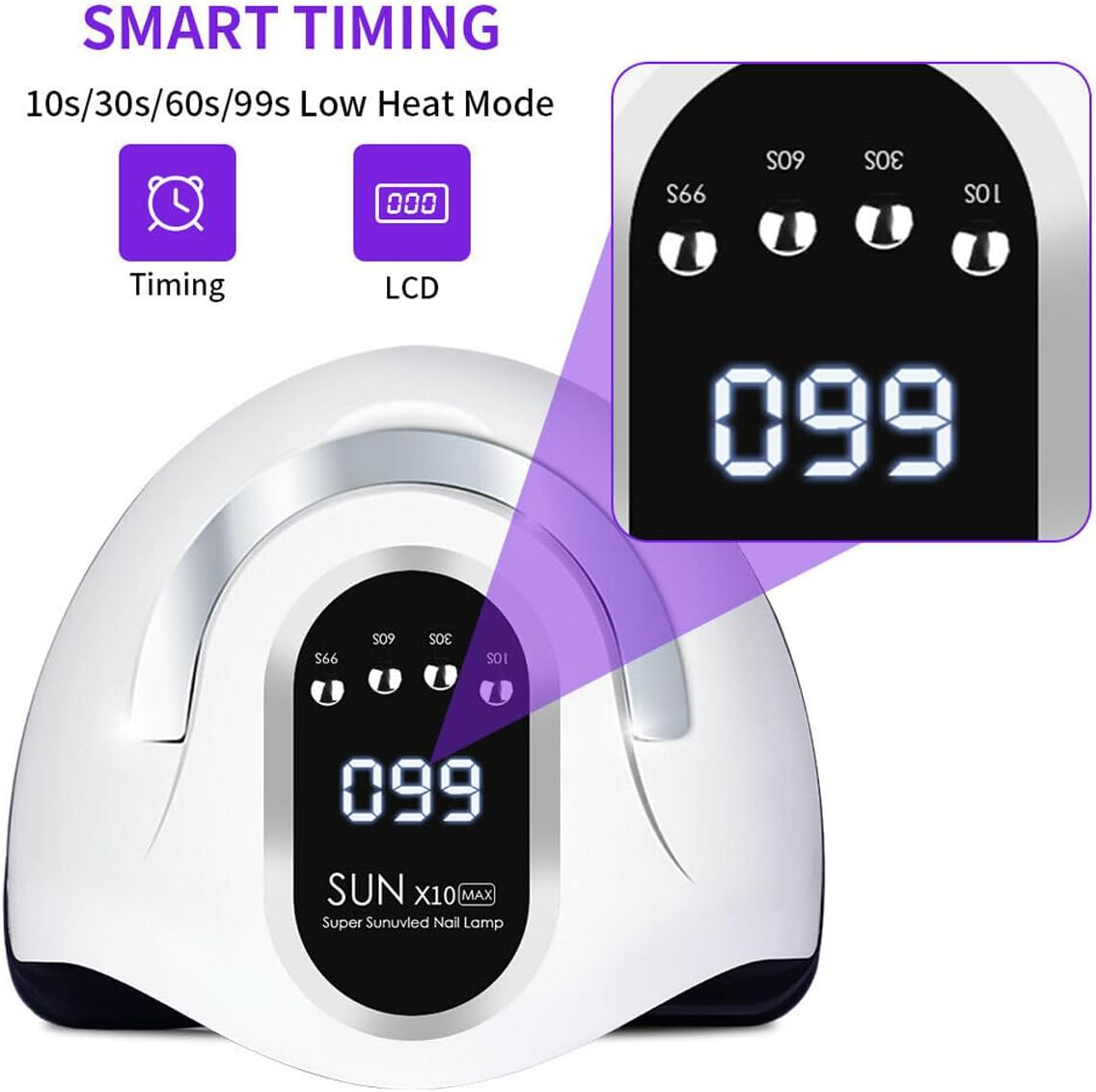 AIMALL Sun X10 MAX 450W Nail Lamp, UV LED Nail Dryer, 66 LED Beads, Professional Polish Curing Machine, Multiple Timer Settings, Dual Light Source image number 4