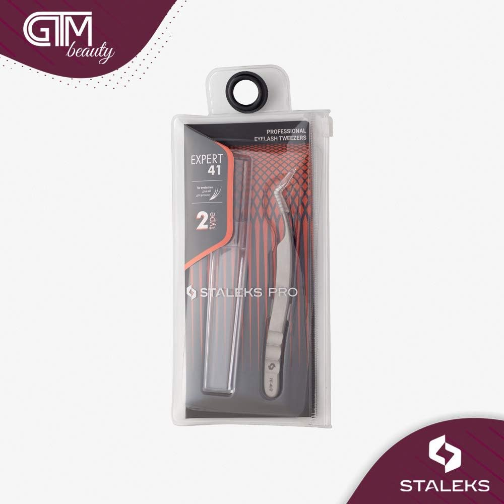 STALEKS PRO Expert 41 Type 2 Professional Eyelash Tweezers (L-Shaped 40&deg;) &ndash; Stainless Steel for 2D-8D Volume Lash Extensions & Enhanced Visibility image number 2