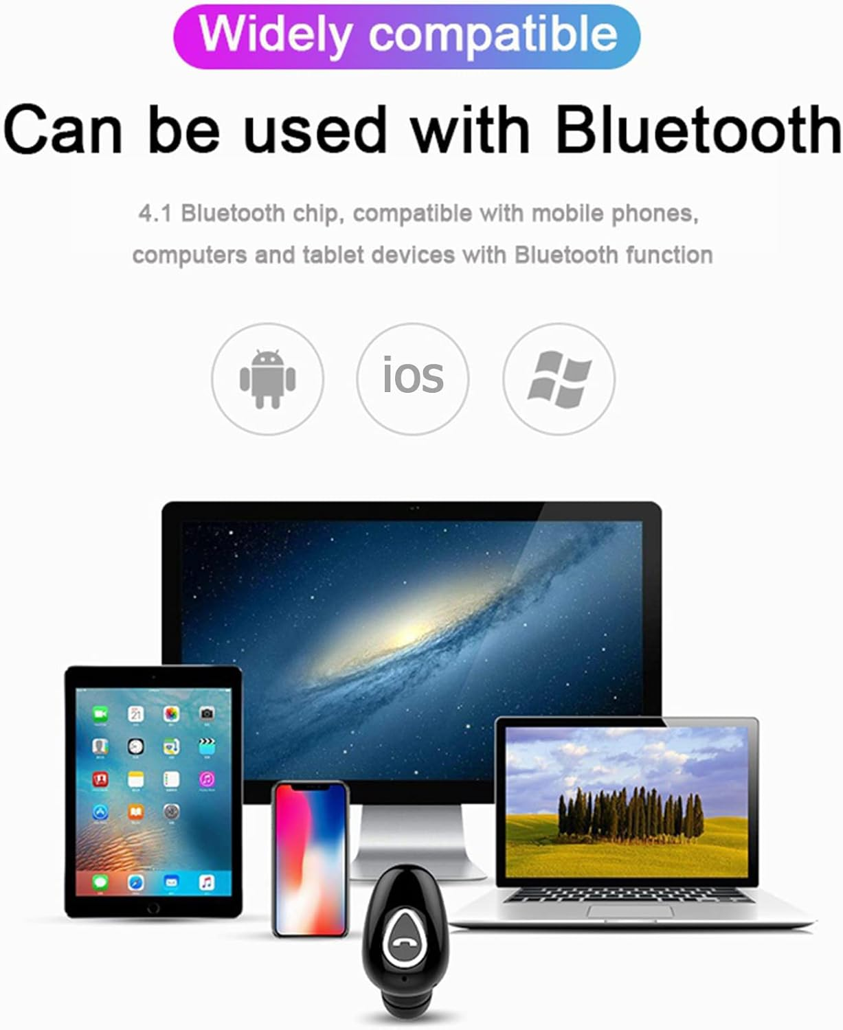 Risegun Bluetooth Headphones In-Ear Single Headphones Noise Cancelling Stereo Wireless Earbud Bluetooth Headphones Sport Gym Black image number 3