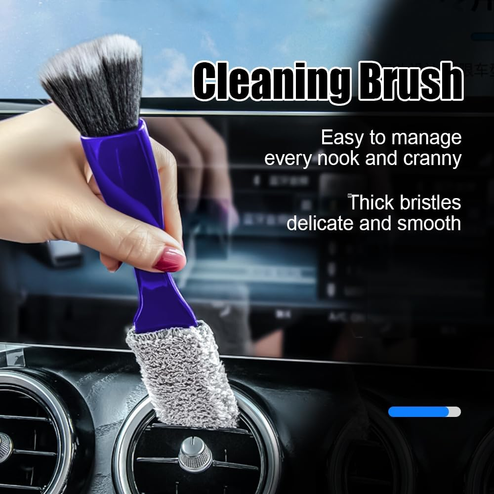 Double Head Brush for Car Clean, Car Detailing Brush, Car Interior Dust Brush, 2 in 1 Soft Portable Duster, Universal Car Interior Crevice Brush for Cleaning Panels, Air Vent, Dashboard (Blue) image number 6