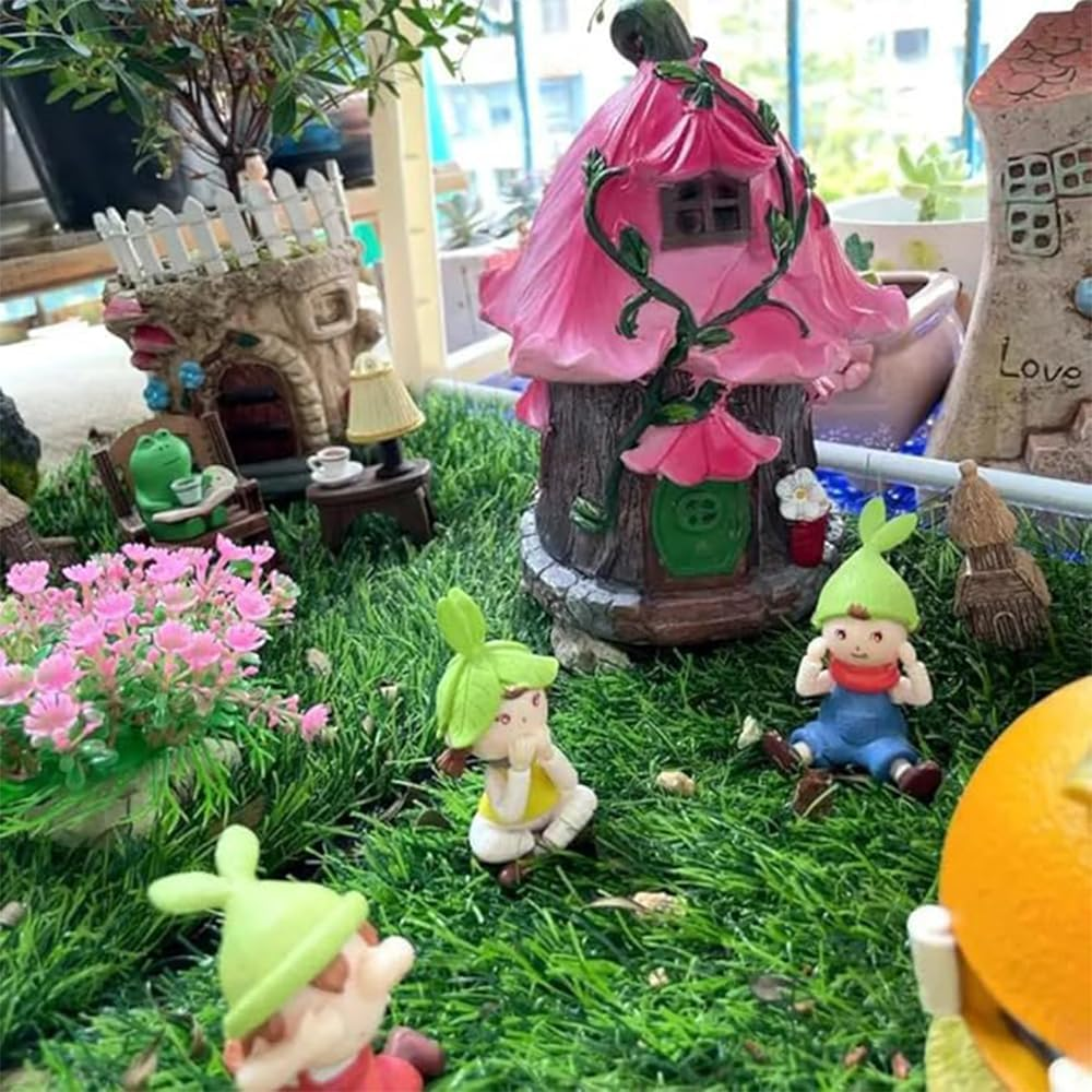 Fairy Garden Outdoor Statues Trees Decoration,Resins Miniature Fairy House Decorations,Exquisite Garden Cottage Figurines, House Patio Lawn Ornament Accessory