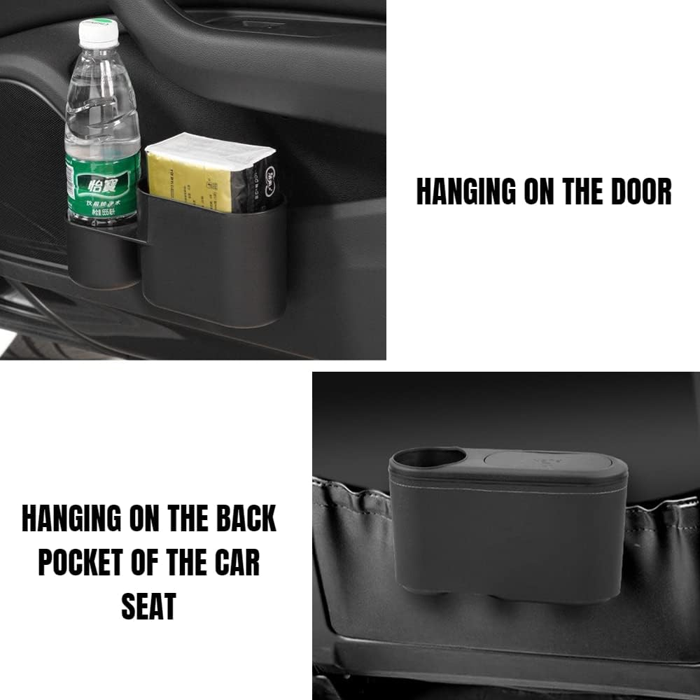 Car Trash Can with Lid,Mini Car Garbage Can Leakproof Trash Bin for Car,Automotive Garbage Container Accessories (Beige) image number 5