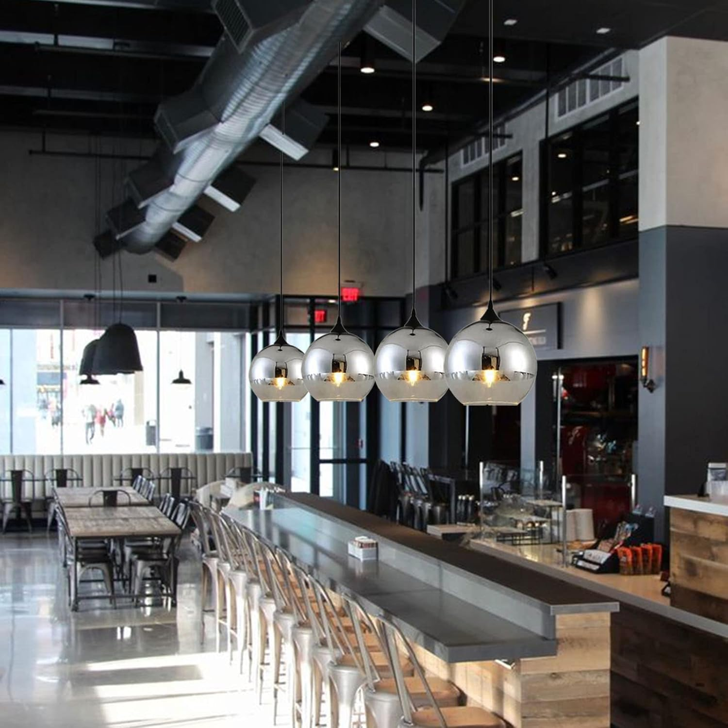 DGY-1004 Wooden Plated Glass Ball Lampshade Modern Simple Ceiling Light Pendant Lamp Kitchen Island Dining Room Bedroom Chandelier (Silver, 20 Cm) image number 1