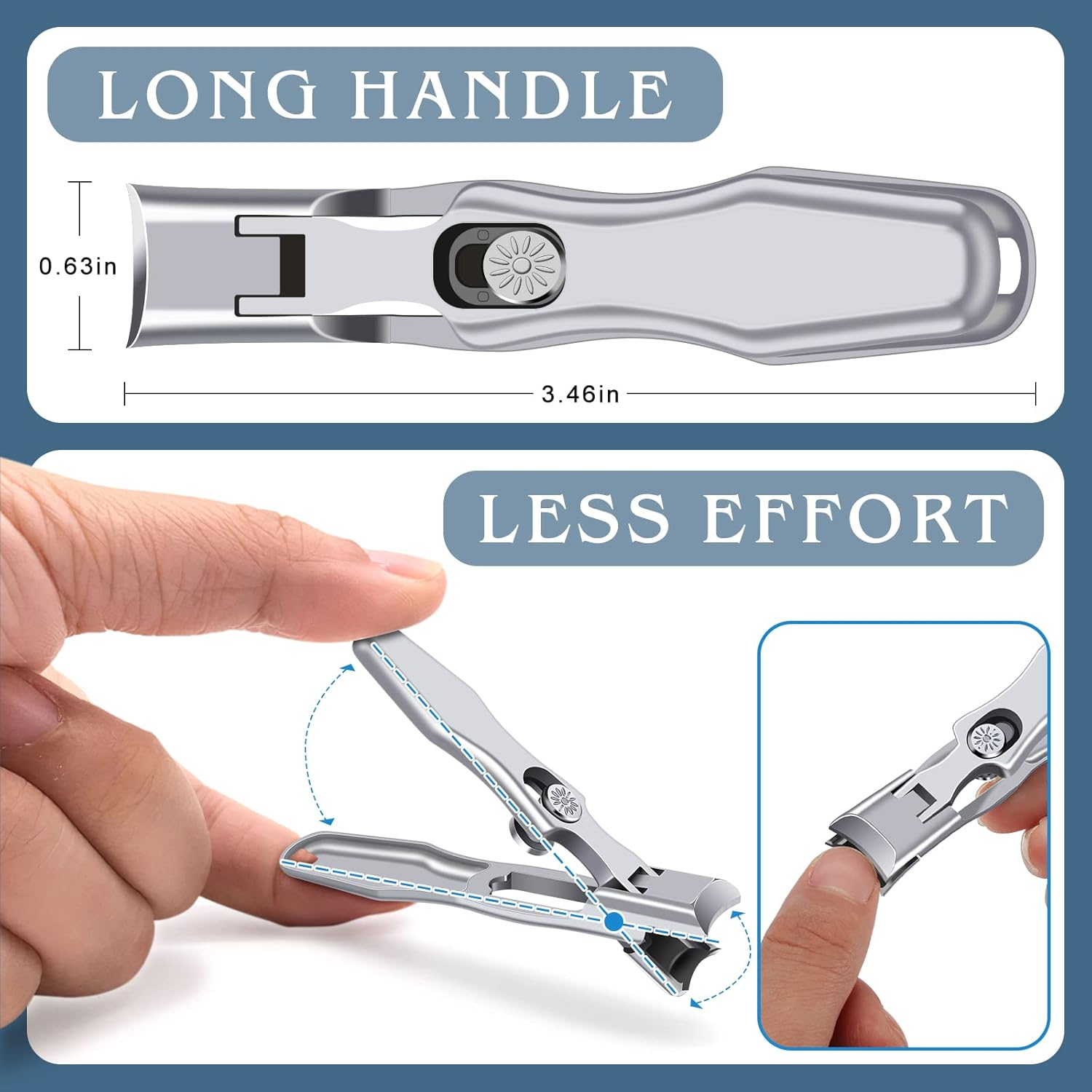 2024 Upgrade Nail Clippers for Men Thick Nails - DRMODE Large Wide Jaw Opening Toe Nail Clippers for Seniors, Heavy Duty Stainless Steel No Splash Fingernail Clipper Cutters Long Handle with Catcher image number 5