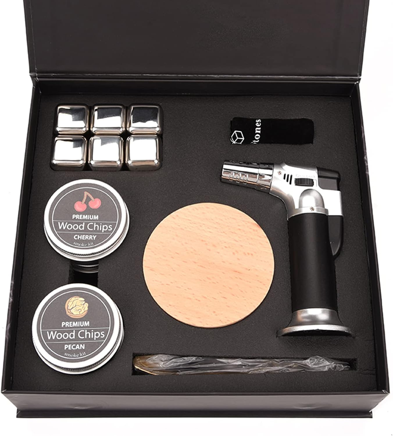 Roseflower Cocktail Smoker Kit with Torch, Old Fashioned Bourbon Drink Smoker Infuser Kit Meat Cheese Salad with 4 Flavors Wood Chips, Ideal Gifts for Whiskey Lovers, Dad, Husband, Men, Ice Cube*6 image number 6