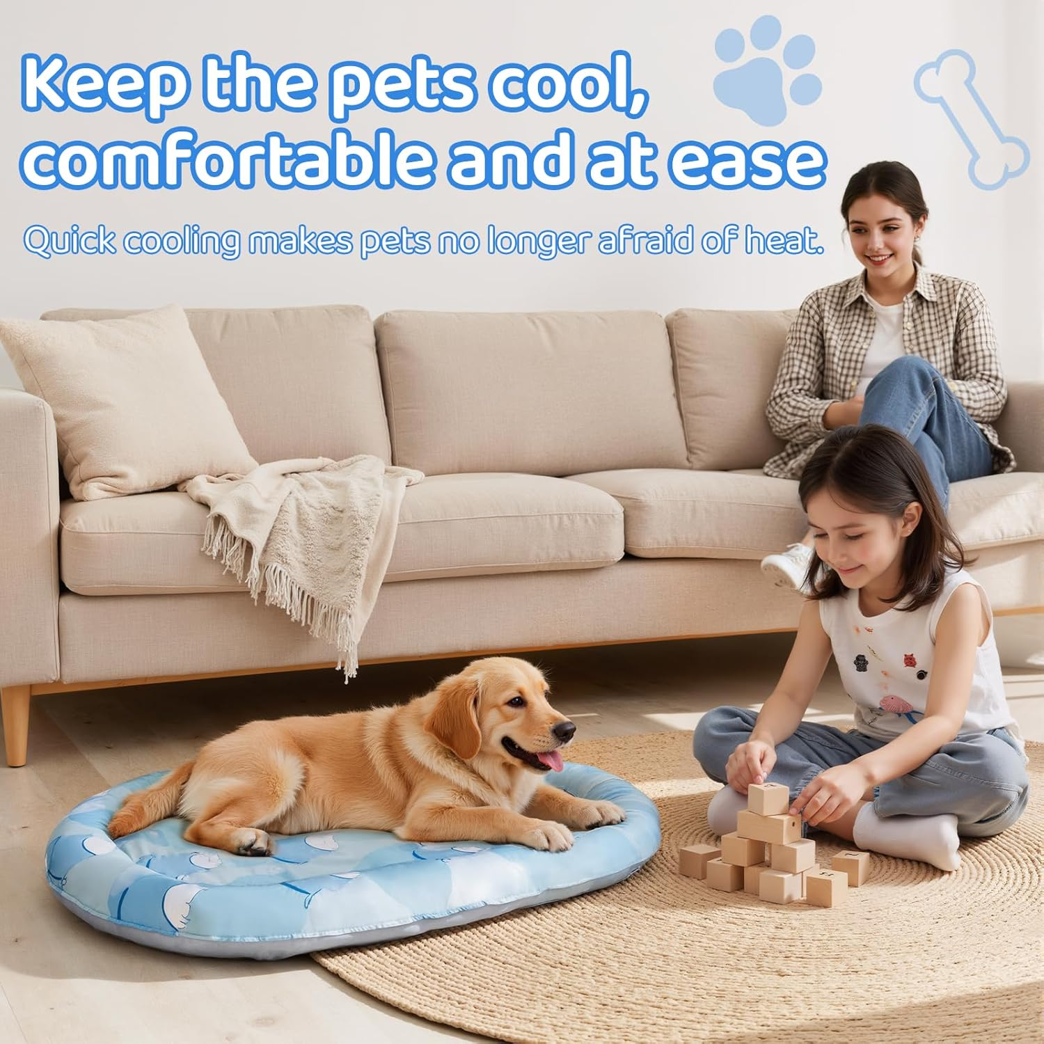 LOVELEDI Dog Cooling Mat - Durable Pet Cooling Pad for Small/Medium Dogs & Cats, Ultra-Comfortable 72X57Cm Dog Sofa Cooling Bed, Endothermic & Easy Clean Portable Ice Mats for Indoor Outdoor Summer