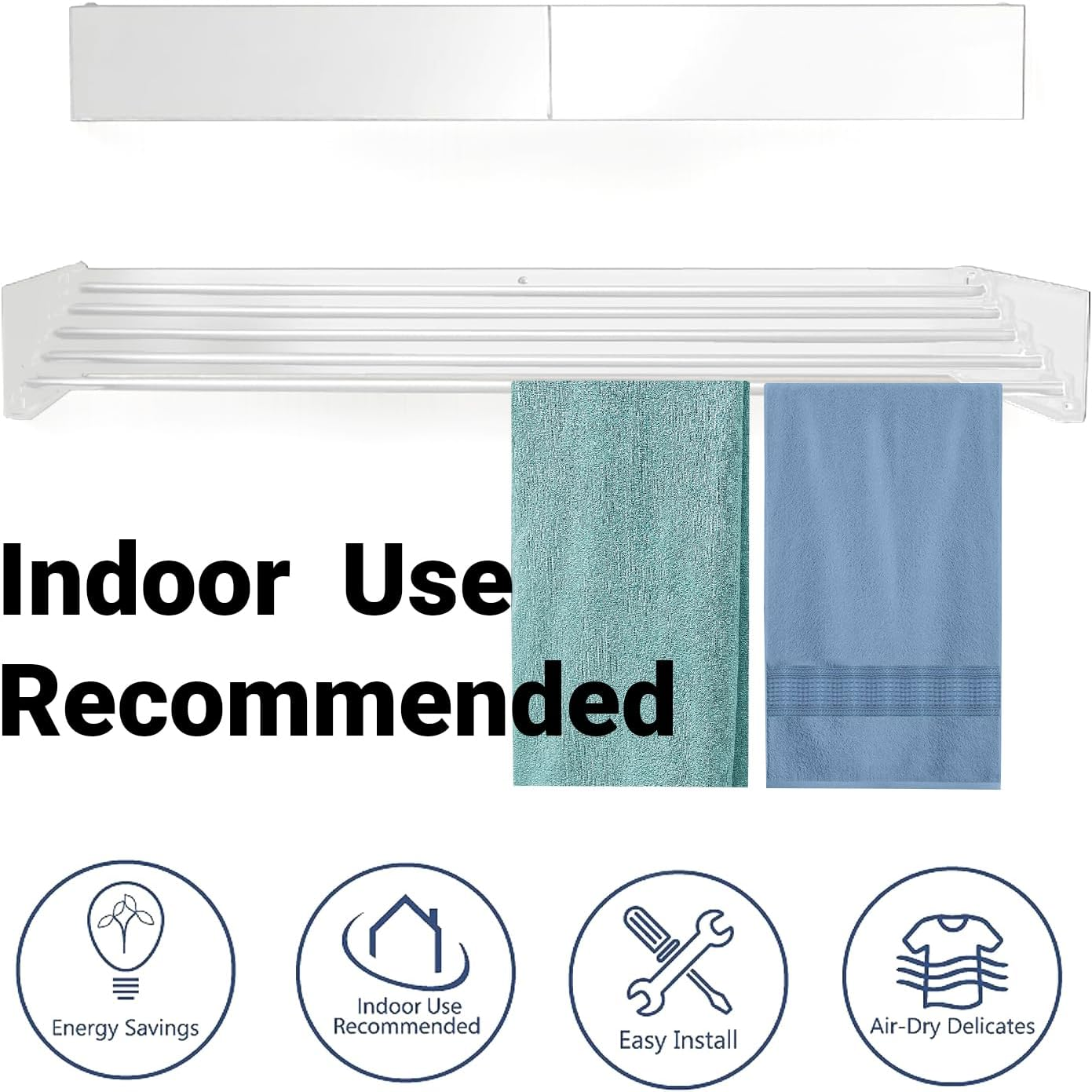 LIWEGHT Laundry Drying Rack Collapsible Wall Mounted Clothes Drying Rack Space-Saver Foldable Clothes Drying Rack with Wall Template and Long Drill Bit -White(100Cm) image number 1