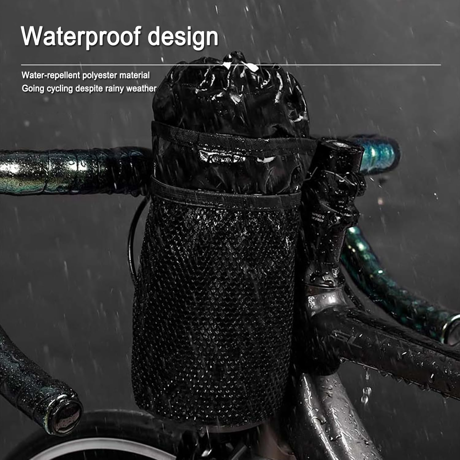 KOZTOL Bike Water Bottle Holder, Cup Holder for Bike, Universal Drink Holder Accessories with Net Pocket and Cord Lock, Water Bottle Holder for Kids, Mountain, Cruiser, Road Bikes(Black) image number 3