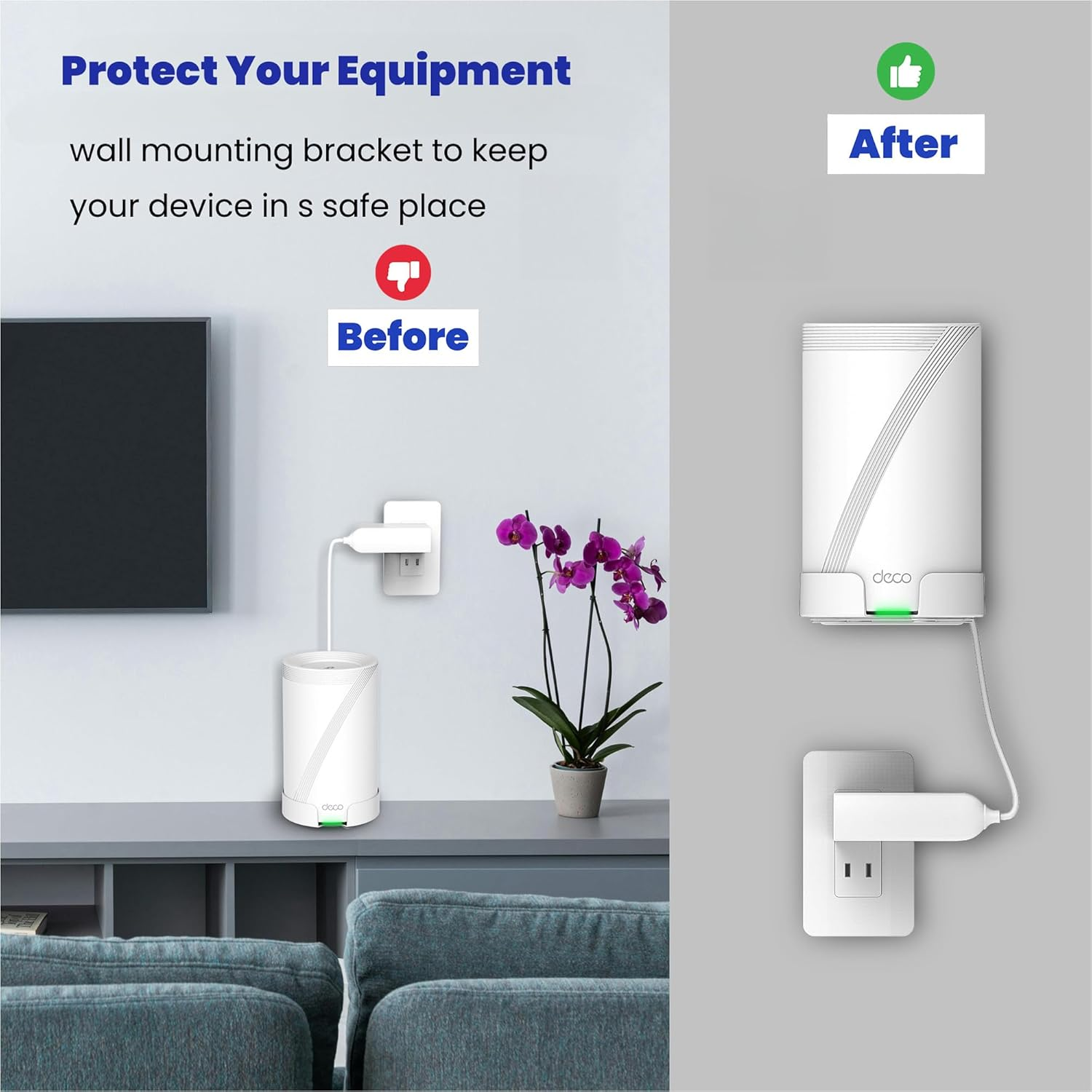 Bangcheer Wall Mount for Tp-Link Deco BE63/ BE65/BE10000/BE11000 Mesh Wi-Fi 7 System, Saving Space Aluminum Alloy Wall Hanging Bracket Holder with Cable Storage Rack, Easy Installation (White-3Pack) image number 5