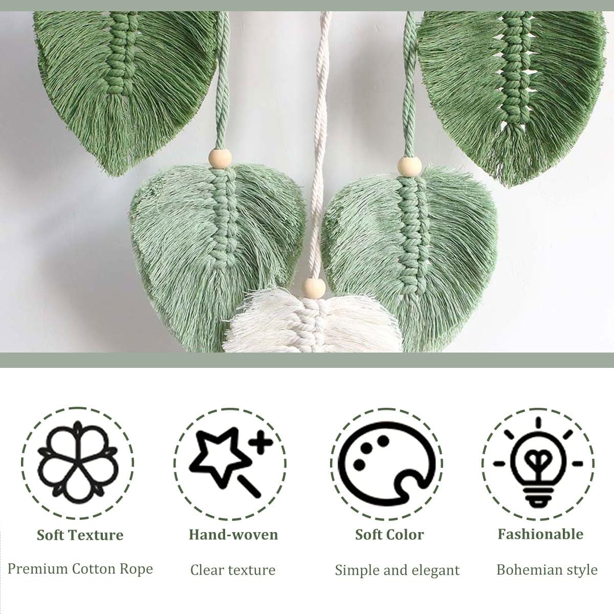 TRBSXRT Macrame Wall Hanging - Leaves Tapestry Wall Art for Living Room, Bedroom (47.2 X 30 Inches) image number 6