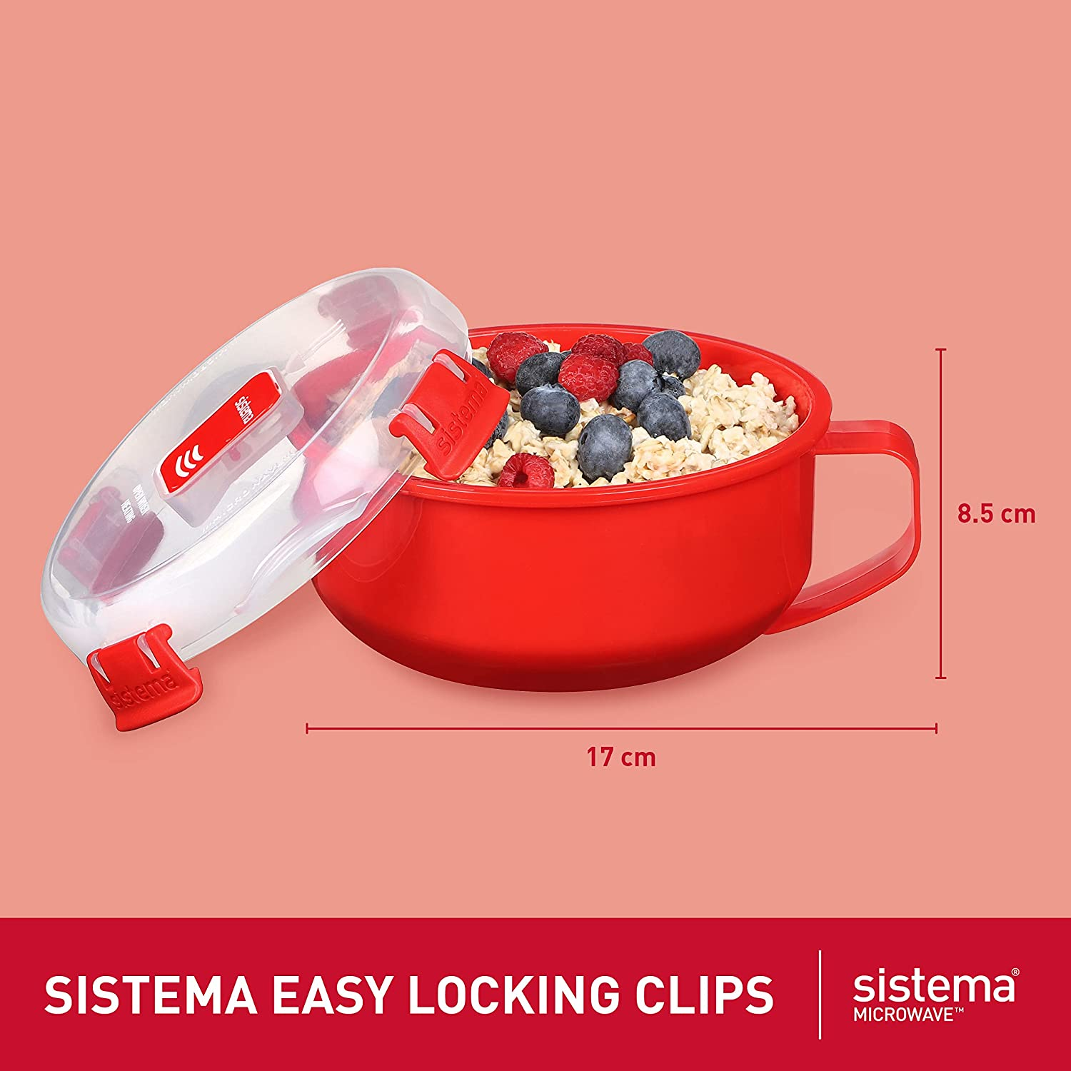 Sistema Microwave Cookware Breakfast Bowl, 28 Ounce/ 3.5 Cup, Red image number 1