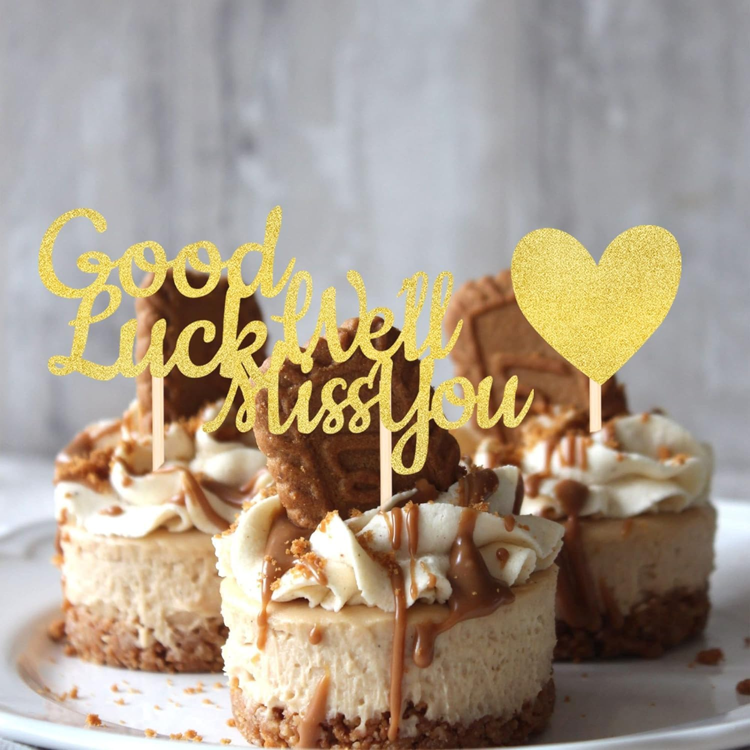 24 Pack We Will Miss You Cupcake Toppers Glitter Red Love Heart Good Luck Cupcake Picks Retirement Theme Going Away Party Cake Decorations (Gold) image number 6