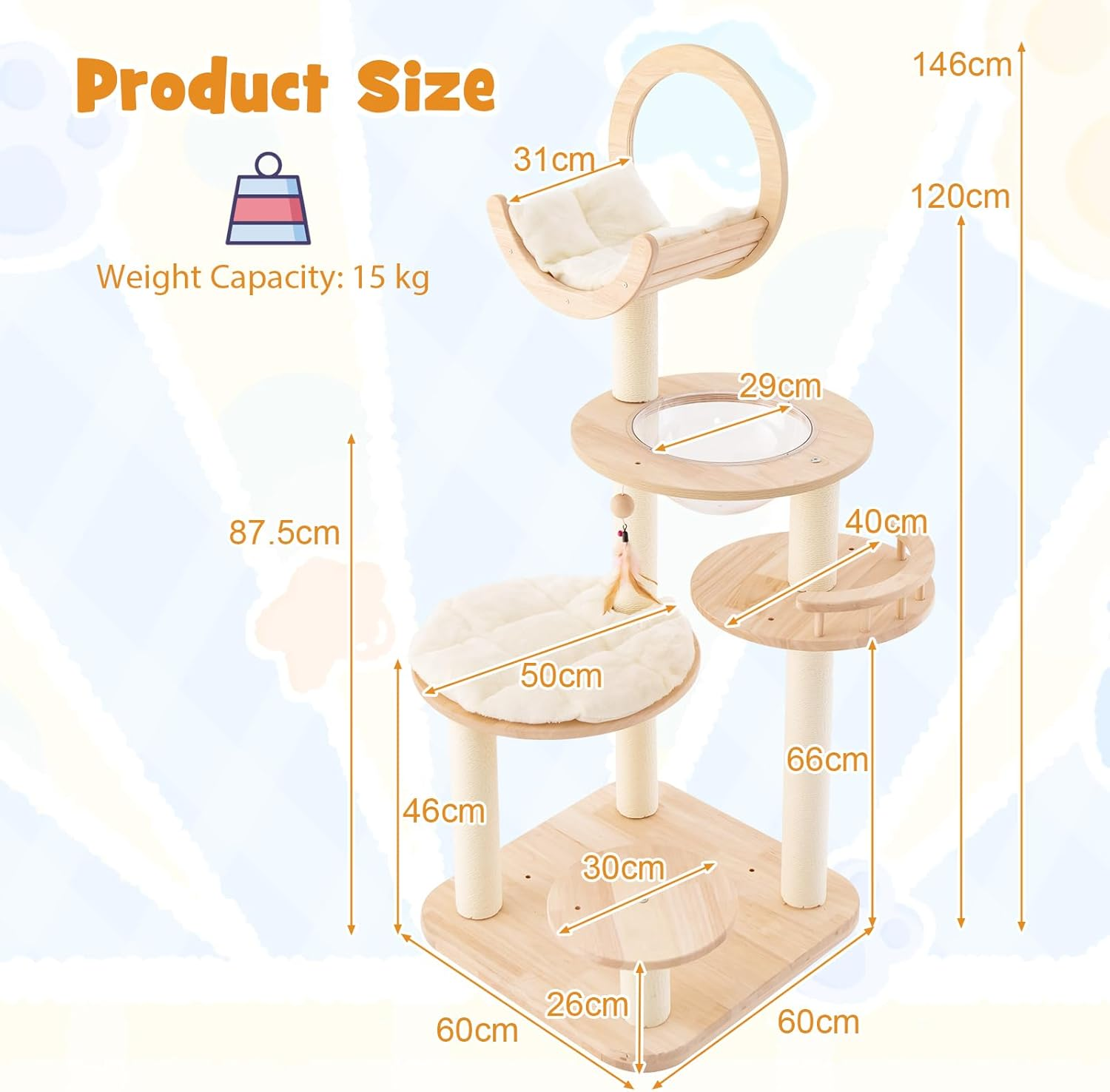 Costway Building Block Cat Tree, 4-In-1 Large Wooden Cat Tower with Space Capsule Nest, Sisal Scratching Posts, Padded Platform, Hanging Toy, Multi-Level Kitty Activity Center for Indoor Cats