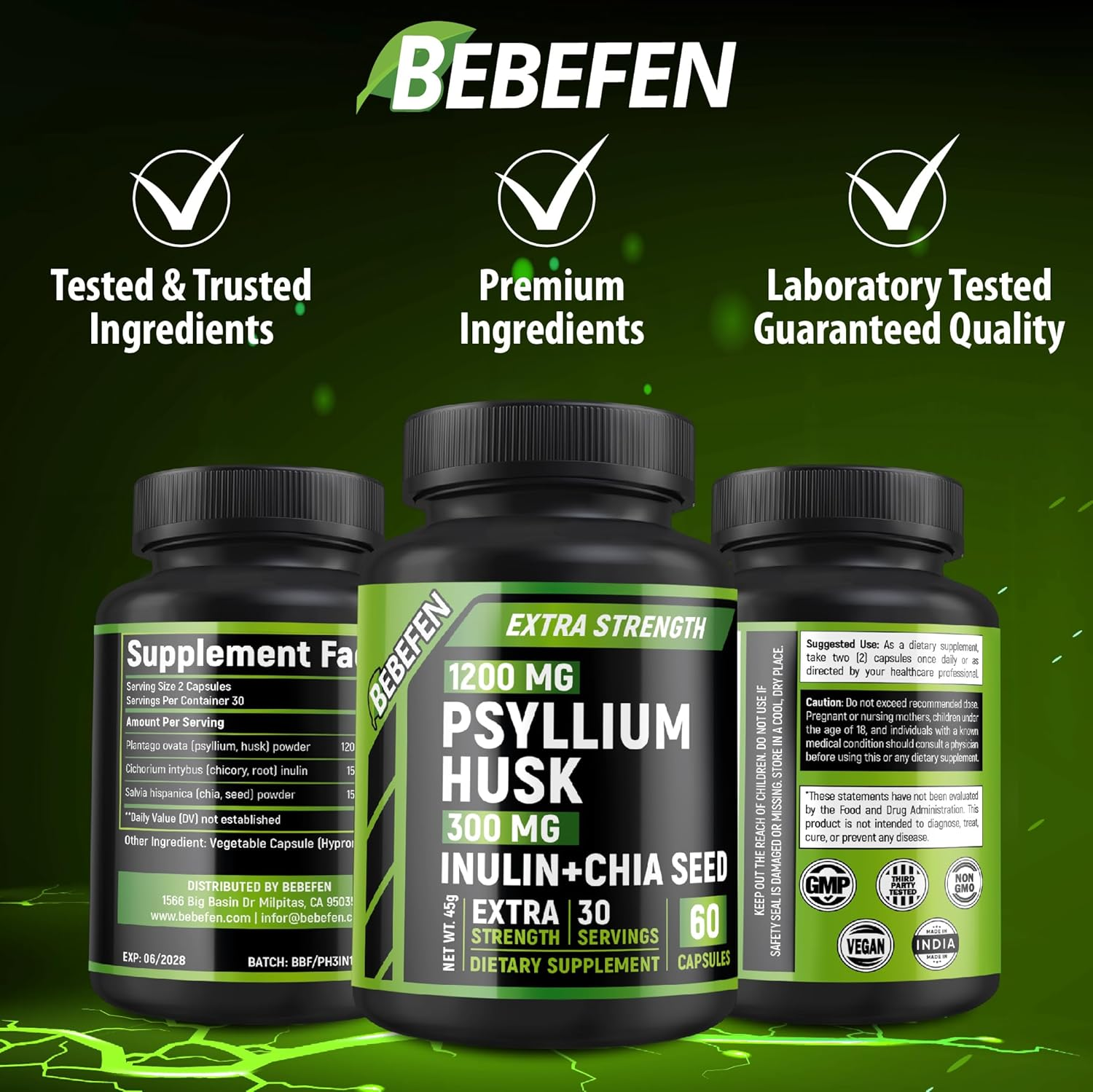 Psyllium Husk Fiber Supplement, 1,500Mg per Serving | with Inulin & Chia Seed | Plant-Based, Non-Gmo, Gluten-Free (60 Capsules) image number 5