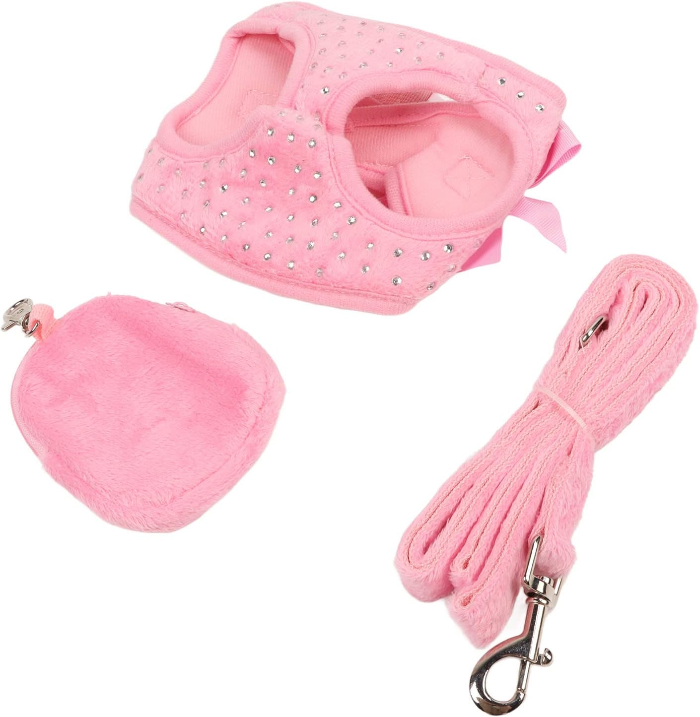 Pet Harness Leash, Rhinestone Decoration Cat Harness Leash Pink Strong Buckle for Pets Cats (S) image number 4