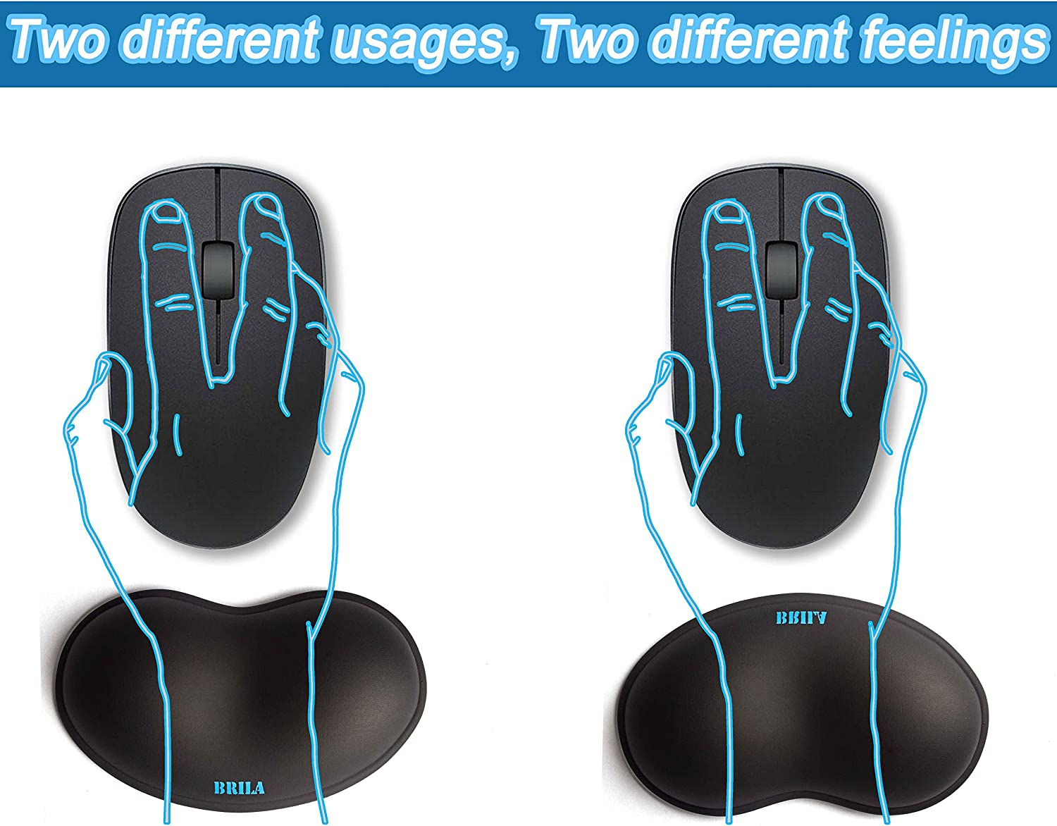 BRILA Ergonomic Silicone Mouse Wrist Rest, Cooling Silica Gel PU Leather Mouse Wrist Support Pad for Office Work and Laptop Computer Gaming - Black Leather image number 5