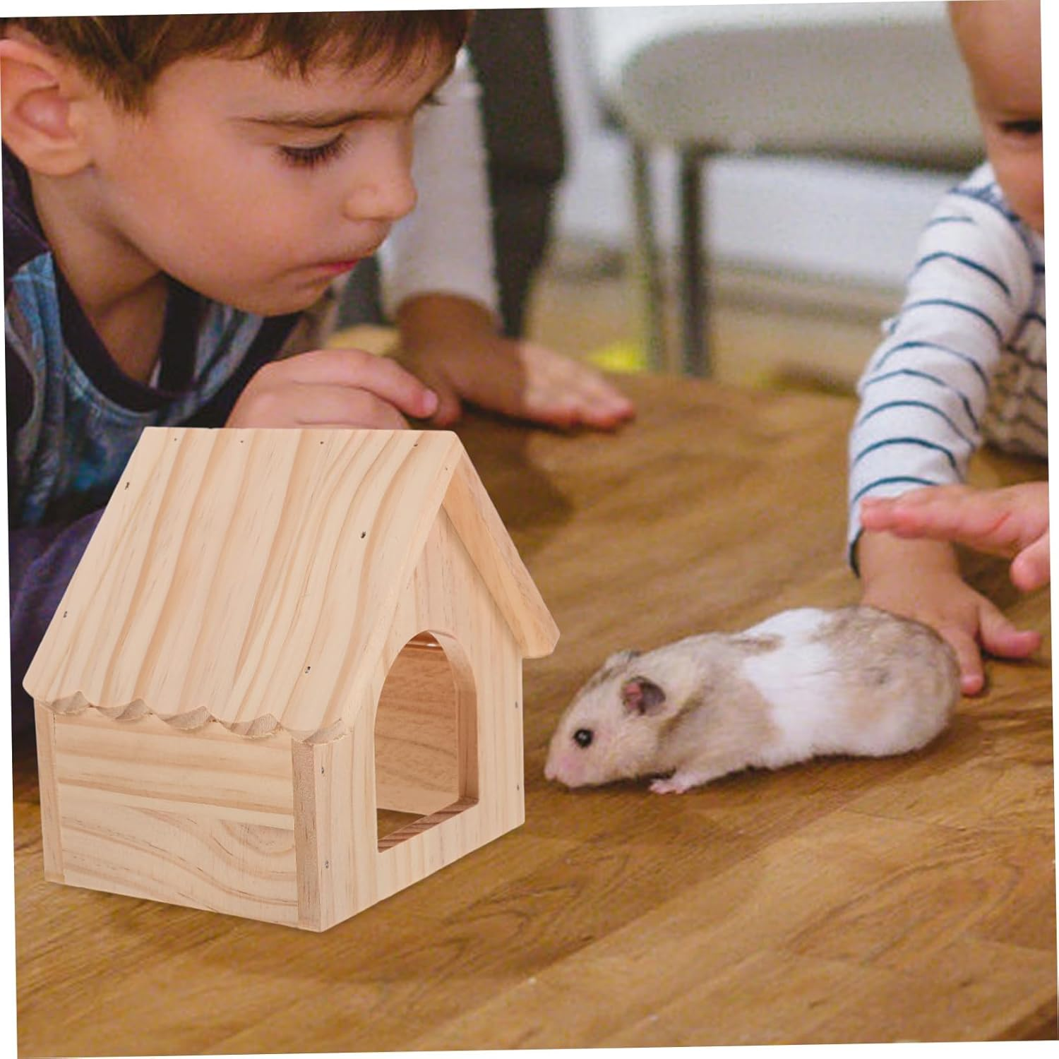 CVUTOVO Hamster Wooden Hideout and Guinea Pig Hideout Wood Small Animal Hut Natural Solid Wood Small Pet Hut Shelter for Hamsters and Guinea Pigs image number 1