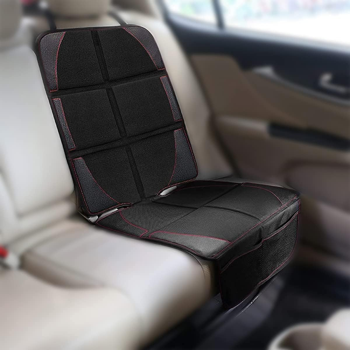 2 Pack Car Seat Protector for Child Seats, Waterproof Non-Slip with Storage Pockets, for Baby and Pet, Black