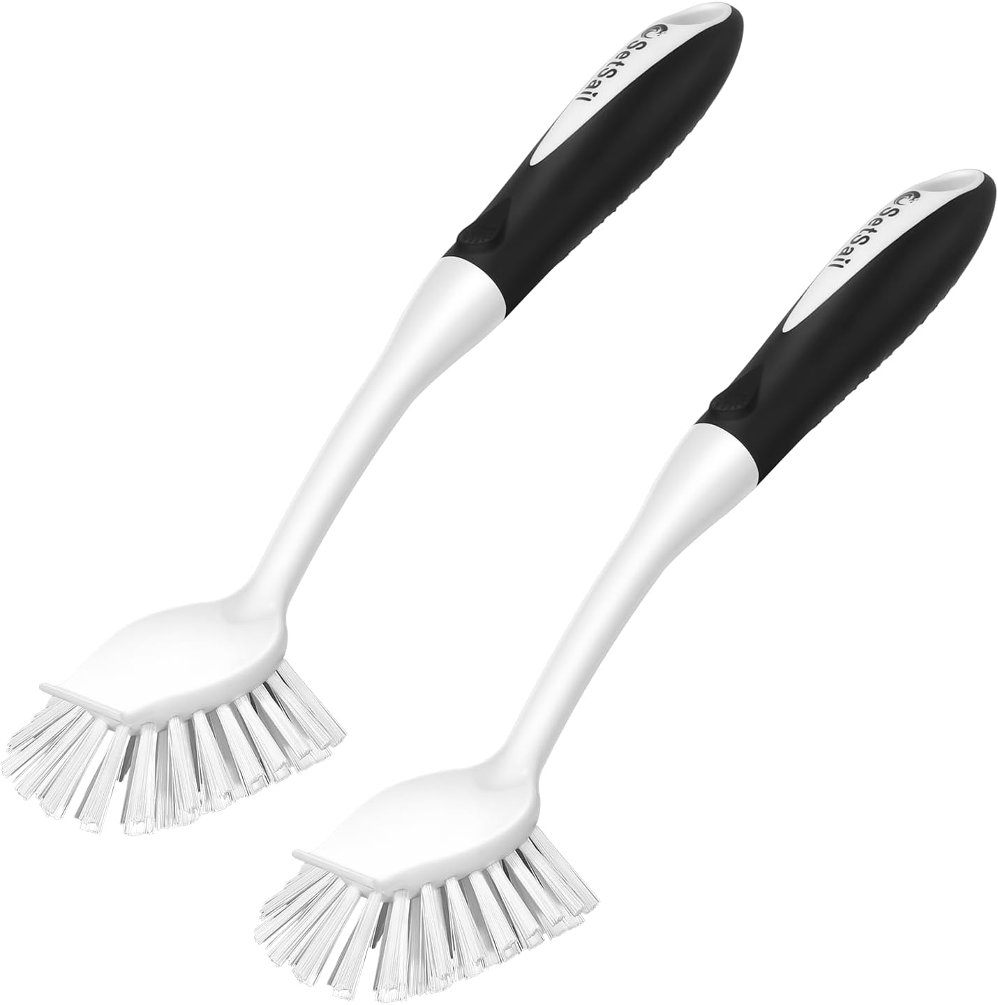Setsail Dish Brush with Handle, 2 Pack Stiff Bristles Dish Scrubber with Built-In Scraper Dish Scrub Brushes for Cleaning Dishes, Pots and Pans, Kitchen Sink