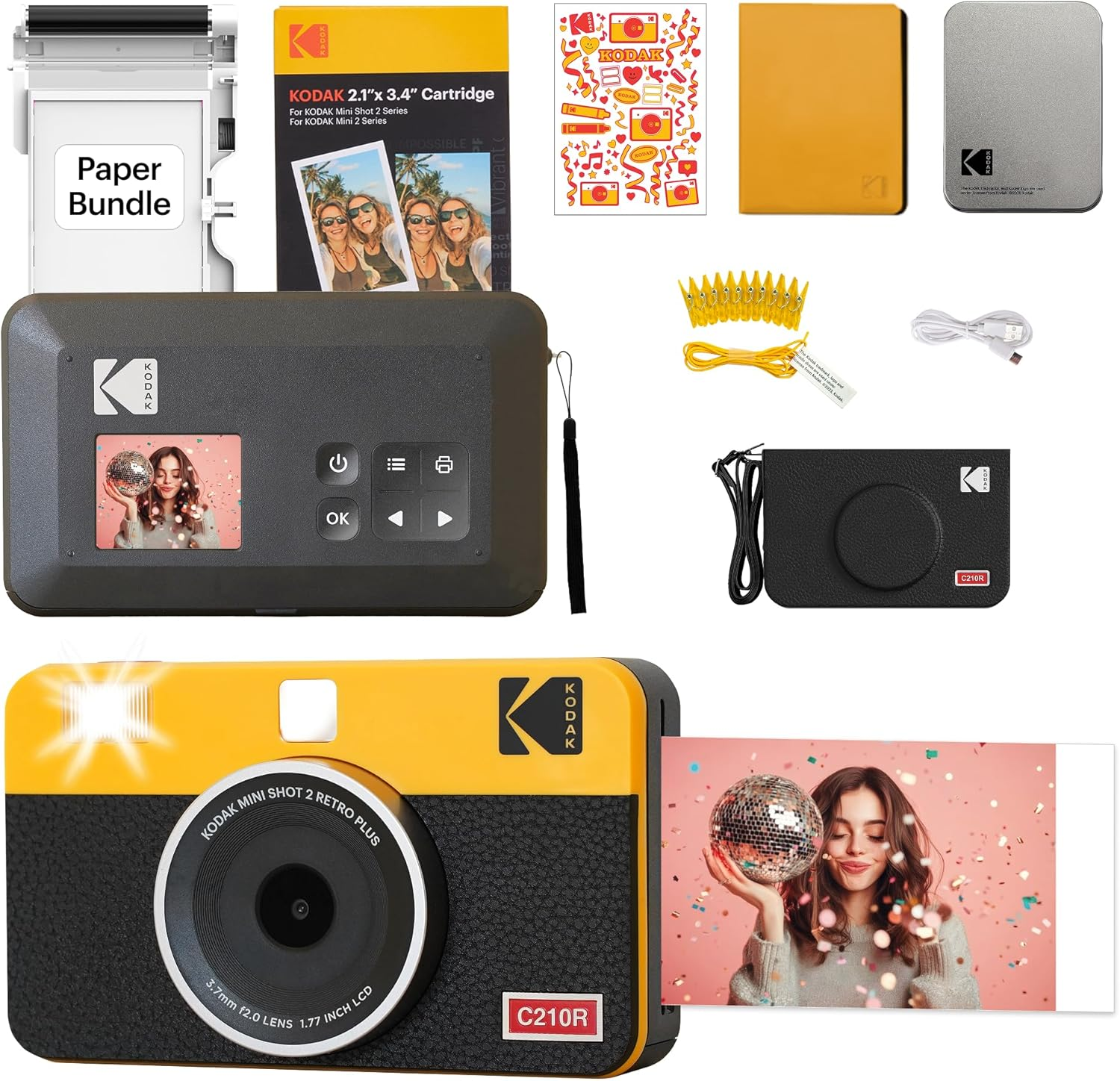Kodak Mini Shot 2 Retro Instant Camera with Cartridge plus Accessories Bundle, Yellow image number 5
