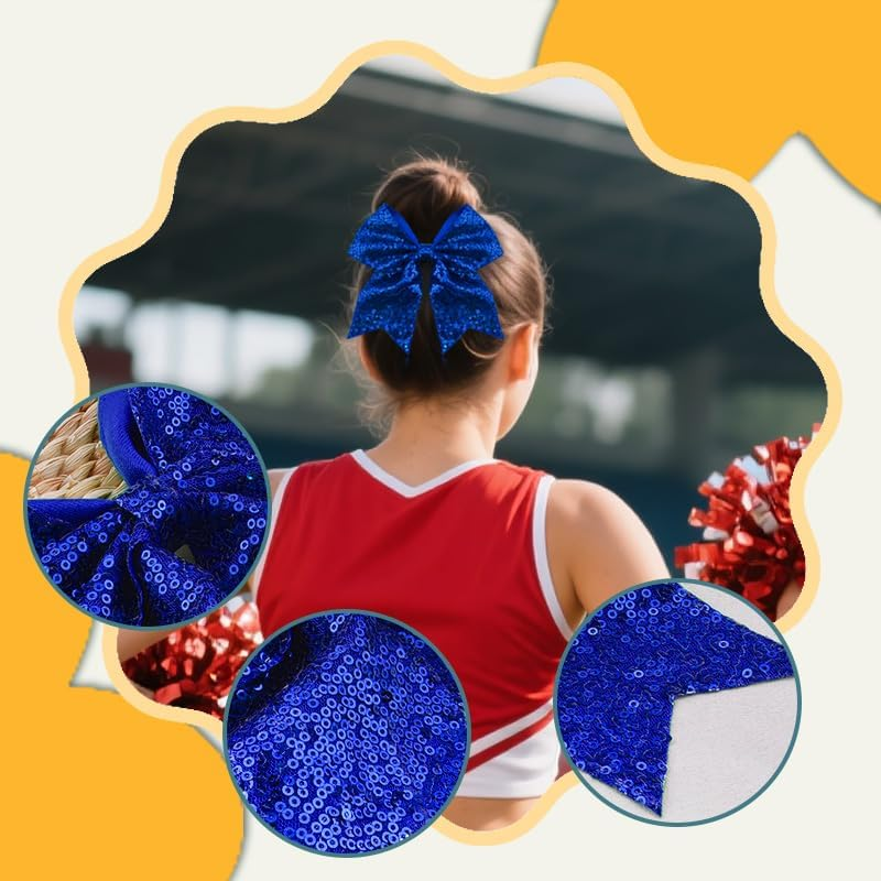 Sparkly Navy Blue Cheer Bow Hair Clips for Braids Ponytail Glitter Sequins Bows Tie Clip Bling Ribbon Bow Barrettes for Kids Toddlers Cheer Stuff for Girls Women Volleyball Cheerleader Bows for Hair - Navy Blue image number 4