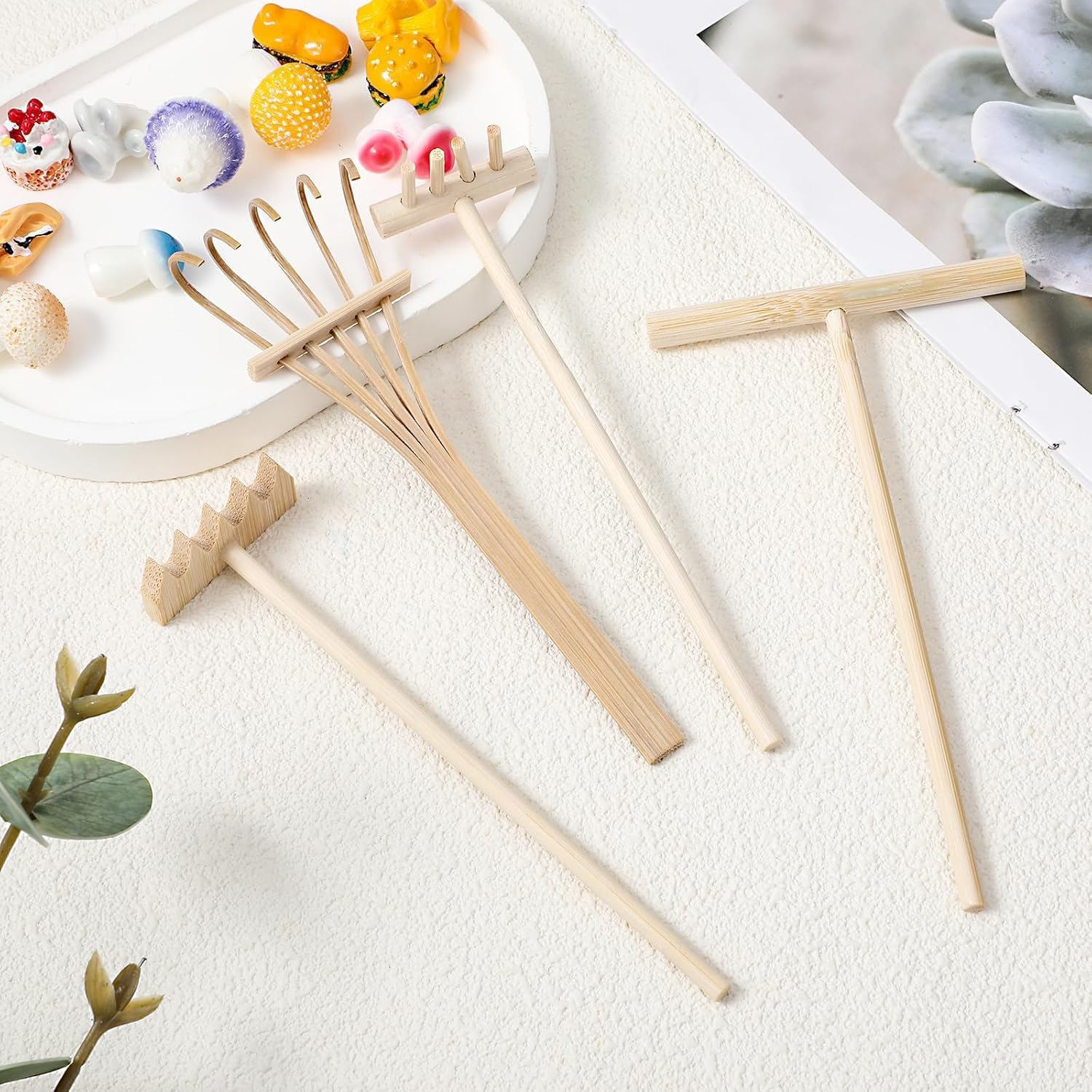 Mini Zen Garden Sand Rakes Set, 4 Pieces Tabletop Rock Garden Tools,Mini Sand Stamp Rakes,Zen Garden Bamboo Sand Rake Set,Tiny Zen Garden Rake Beach Zen Garden Rake Set image number 2