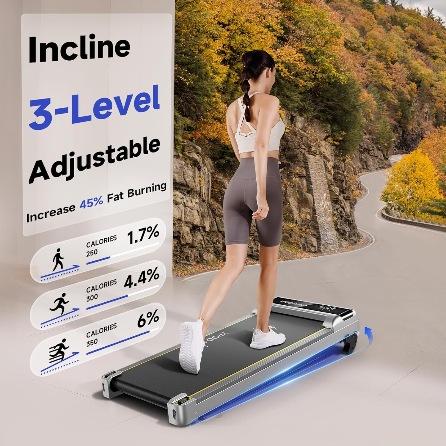 YPOO Walking Pad with Incline up to 6%, Treadmill for Home with LED Display, 136KG Portable Installation-Free under Desk Treadmill with APP, Easy to Store Running Walking Machine image number 5