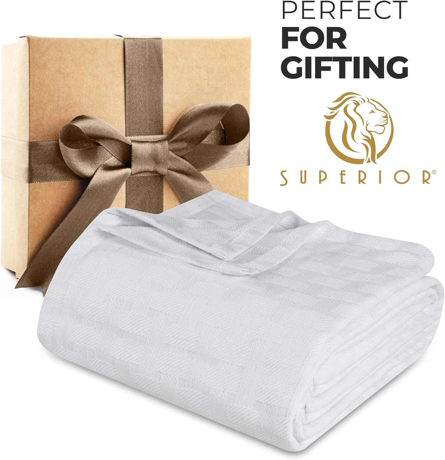 Superior 100% Cotton Thermal Blanket, Soft and Breathable Cotton for All Seasons, Bed Blanket and Oversized Throw Blanket with Luxurious Basket Weave Pattern - King Size, White