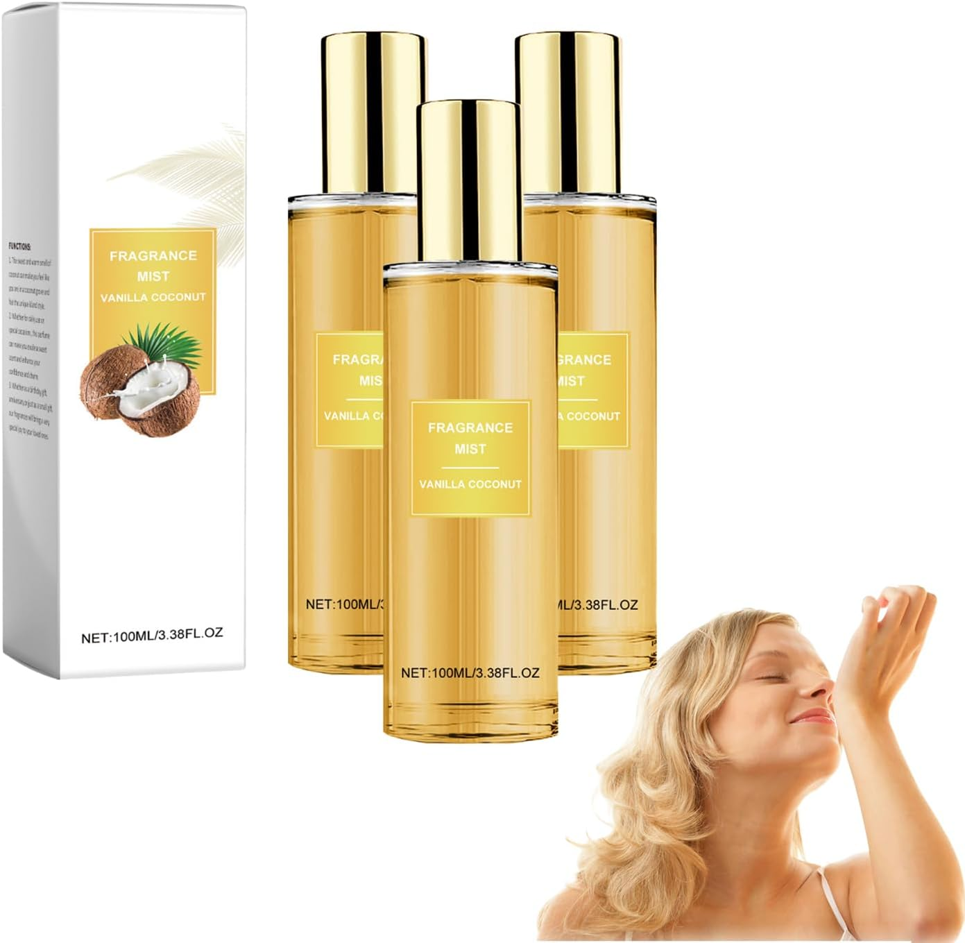 Vanilla Coconut Body Spray for Women - Long-Lasting Light Fragrance Mist for Hair and Skin Care, Vanilla Body Spray, Hydrating & Refreshing with Delicate Charming Aroma, for Daily Use (8 Bottles)