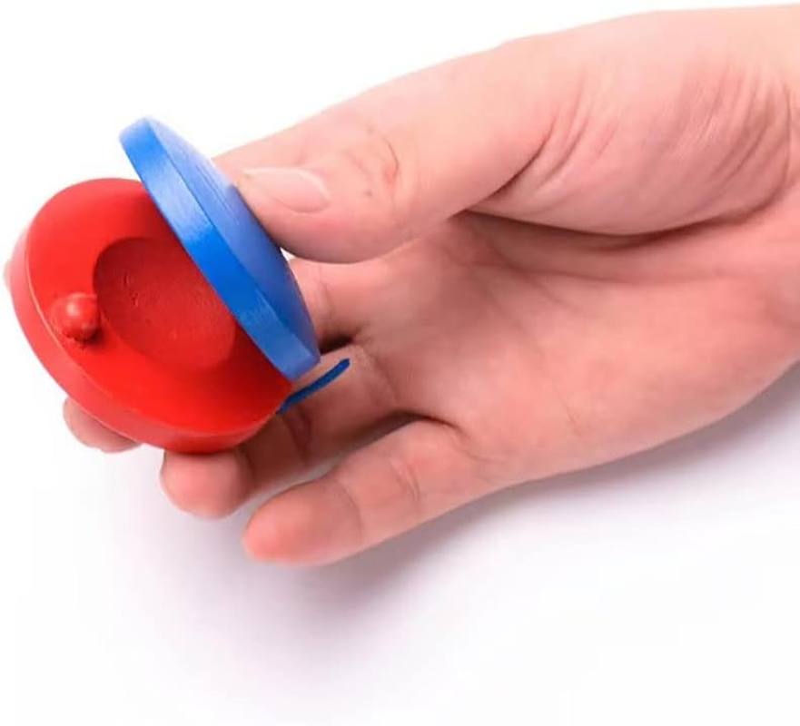 12 Pcs Musical Castanets Instrument, Clap Board Music Educational，Classroom DIY Wooden Percussion Instrument Finger Castanets(Blue and Red) - Wood Color image number 6