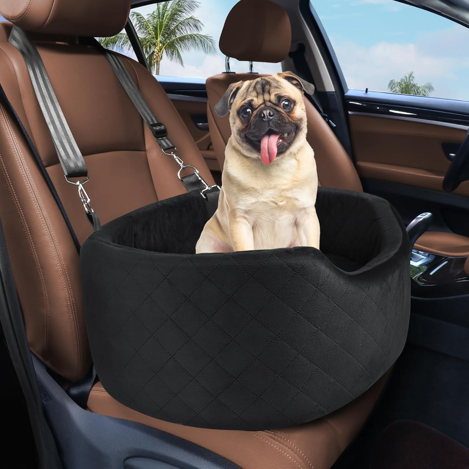Dog Car Seat for Small & Medium Dogs, Elevated Dog Booster Seat, Detachable and Washable Pet Car Seat for Dogs up to 35Lbs, Dogs Travel Bed with Thick Memory Foam for Front and Back Seats - Black