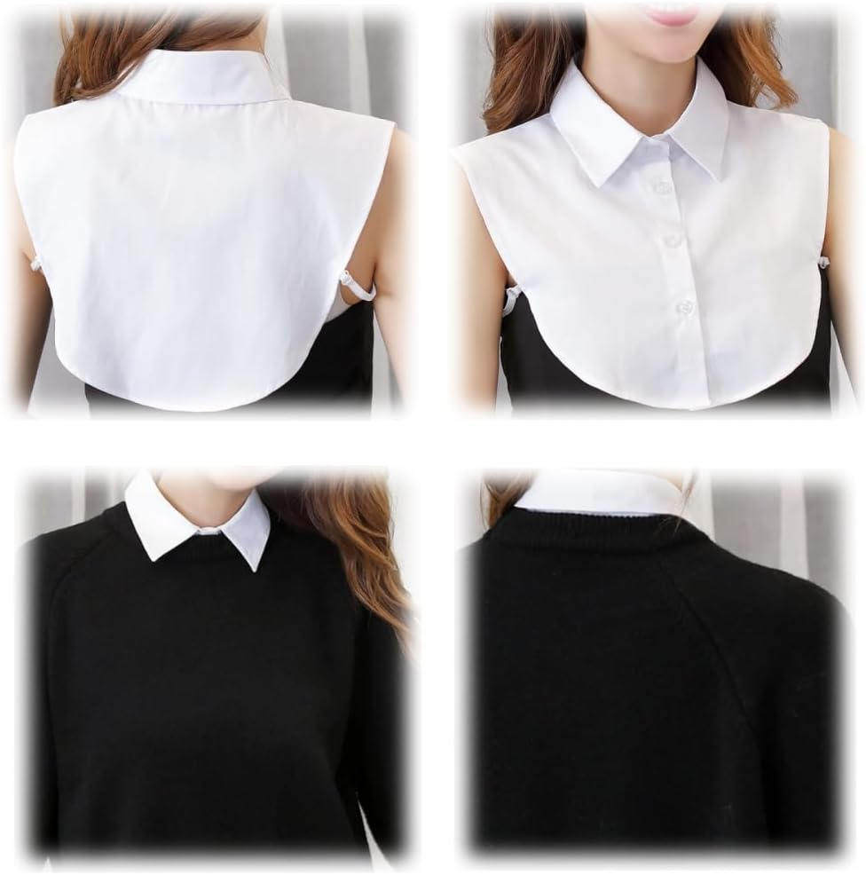 Aknebriax 3 Pieces Fake Detachable Square Collar,Half Shirts Collar Blouse False Collar Top for Women Girls Outfits(Black,Blue,White)