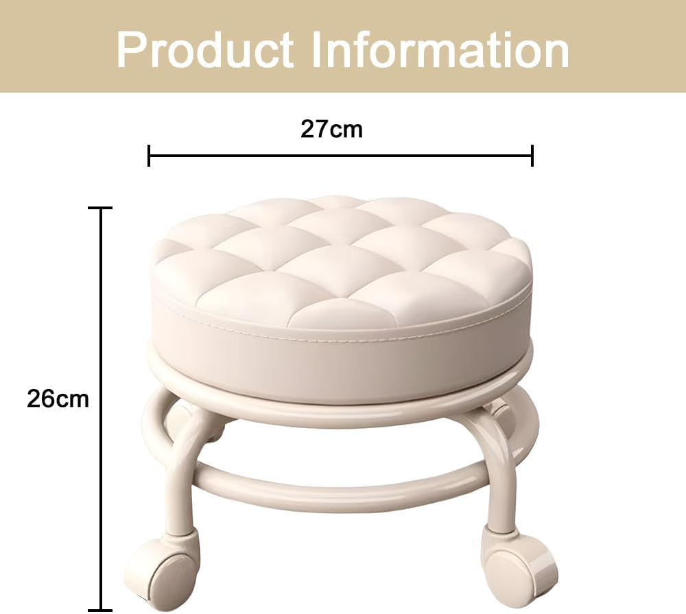 TOMVAES Roller Seat PU Leather Low round Rolling Stool 360&deg; Swivel Small Stool with Universal Caster Wheels Foot Stool for Home Office Shop Fitness Sport image number 3