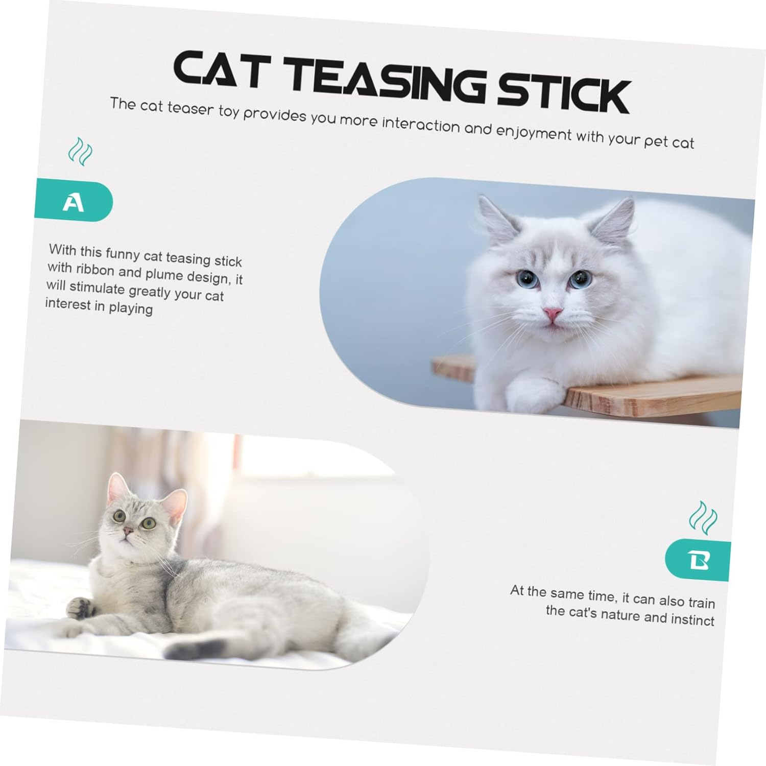 WEKAMOS 3Pcs Cat Teaser Wands Rainbow Satin Ribbon Lightweight Long Handle Cat Toys for Indoor Play and Exercise image number 4