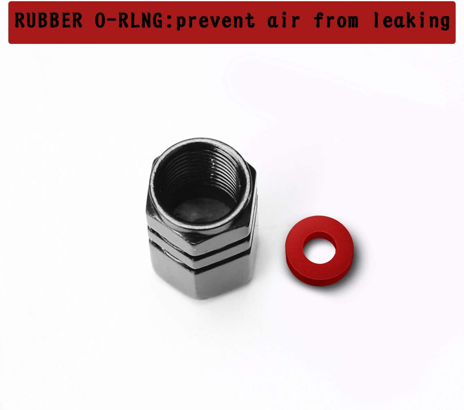 AIEX 8 Packs Aluminum Tire Valve Stem Caps with Gasket Universal Hexagon Valve Covers Replacement for Cars, SUV, Bike, Bicycle, Motorcycles, Airproof, Screw-On, Easy-Grip(Black) image number 2