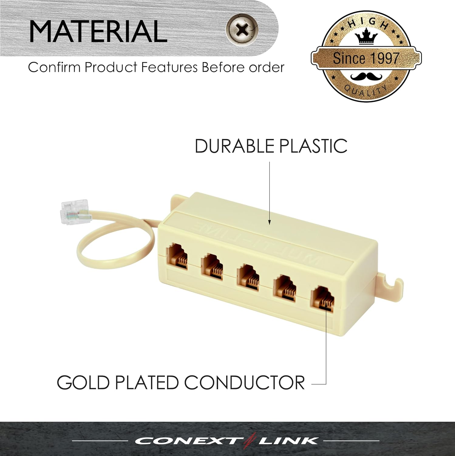 6P4C RJ11 Telephone Phone Line Modular Jack Splitter Male Female Coupler Adapter (Bei'Ge) image number 4