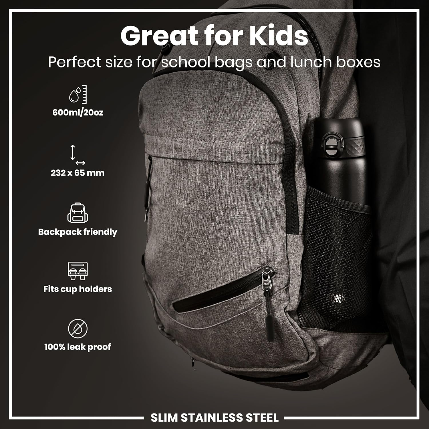 Ion8 Steel Water Bottle, 600 Ml/20 Oz, Leak Proof, Easy to Open, Secure Lock, Hygienic Flip Cover, Fits Cup Holders, Carry Handle, Durable, Carbon Neutral image number 6