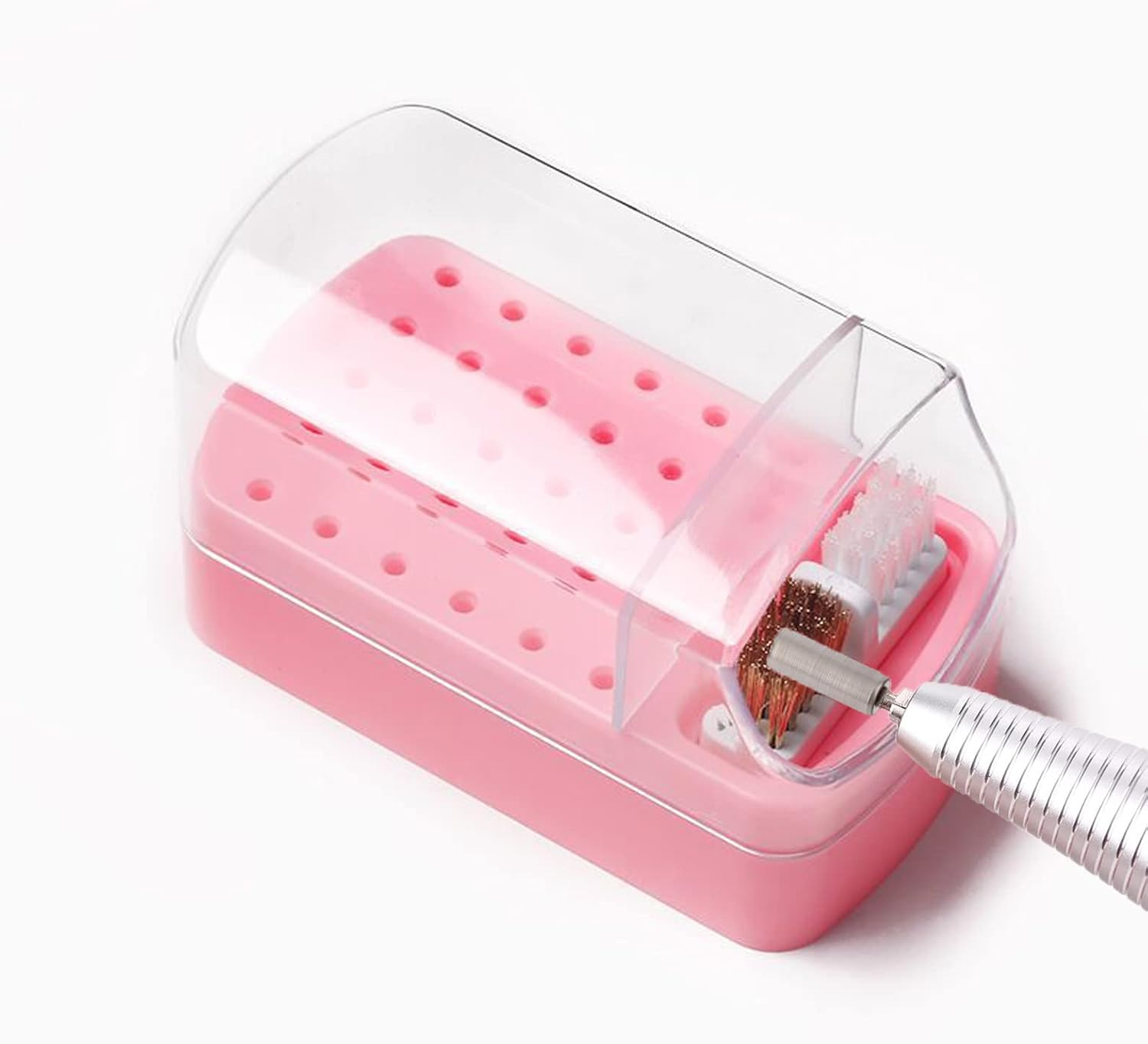 2 in 1 Nail Drill Bits Holder & Nail Drill Bits Cleaning Brush Case,30 Holes Dustproof Nail Art Drill Bits Stand Display Storage Box and Nail Drill Bits Cleaner Manicure Tools(Pink) image number 3