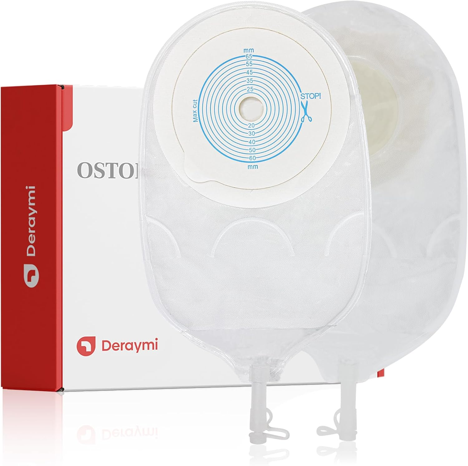 DERAYMI 10 PCS Urostomy Bags Colostomy Bags, 20-65Mm One Piece Ostomy Bags for Urine Ostomy Supplies, Urostomy Drainable Pouches for Ileostomy Colostomy Stoma Care image number 1