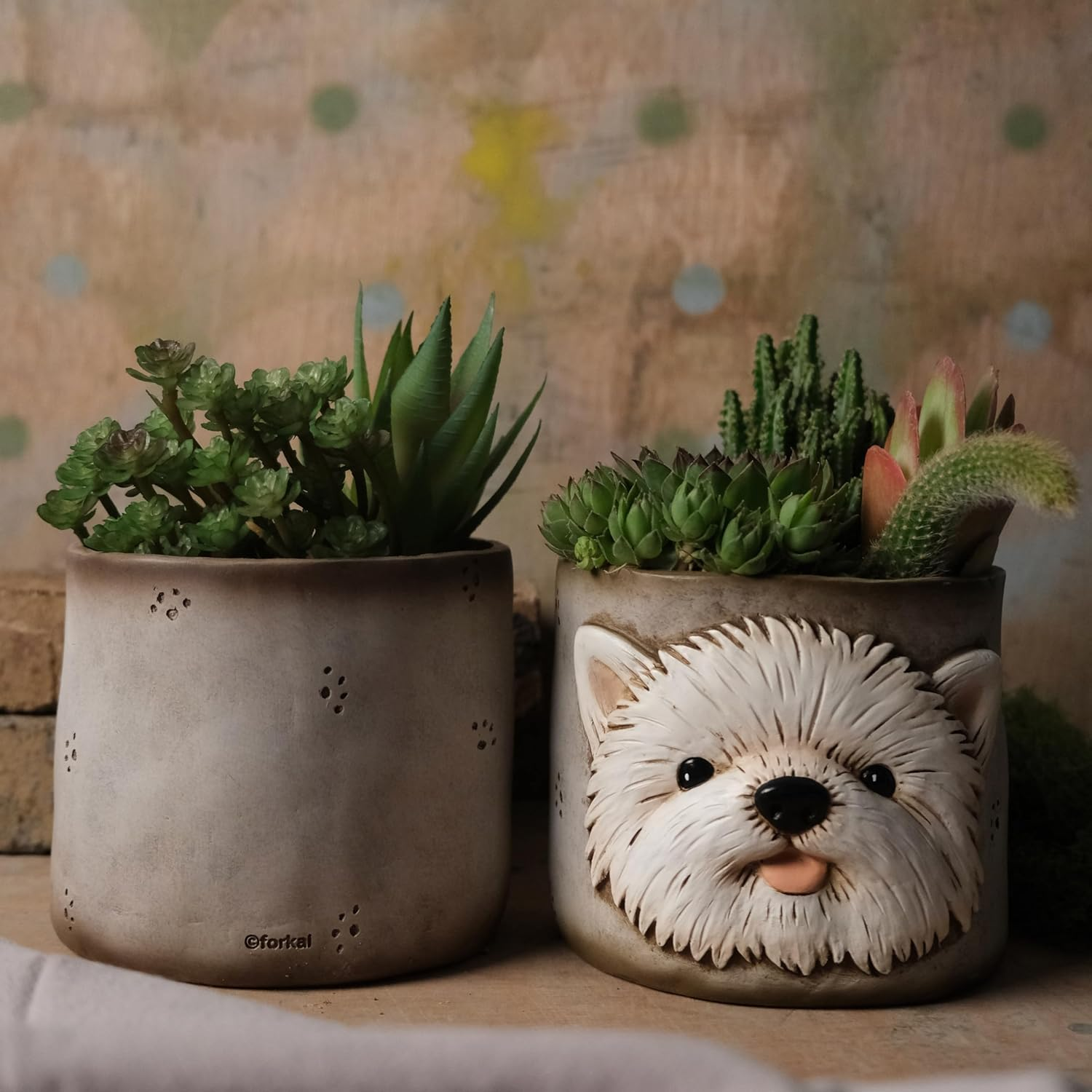 Puppy Westie Planter Pots for Indoor Plants, 6 Inch Resin Adorable Face Plant Pots Antique Design, Cute Flower Pots with Drainage, Home Decor for Dog Lovers image number 4