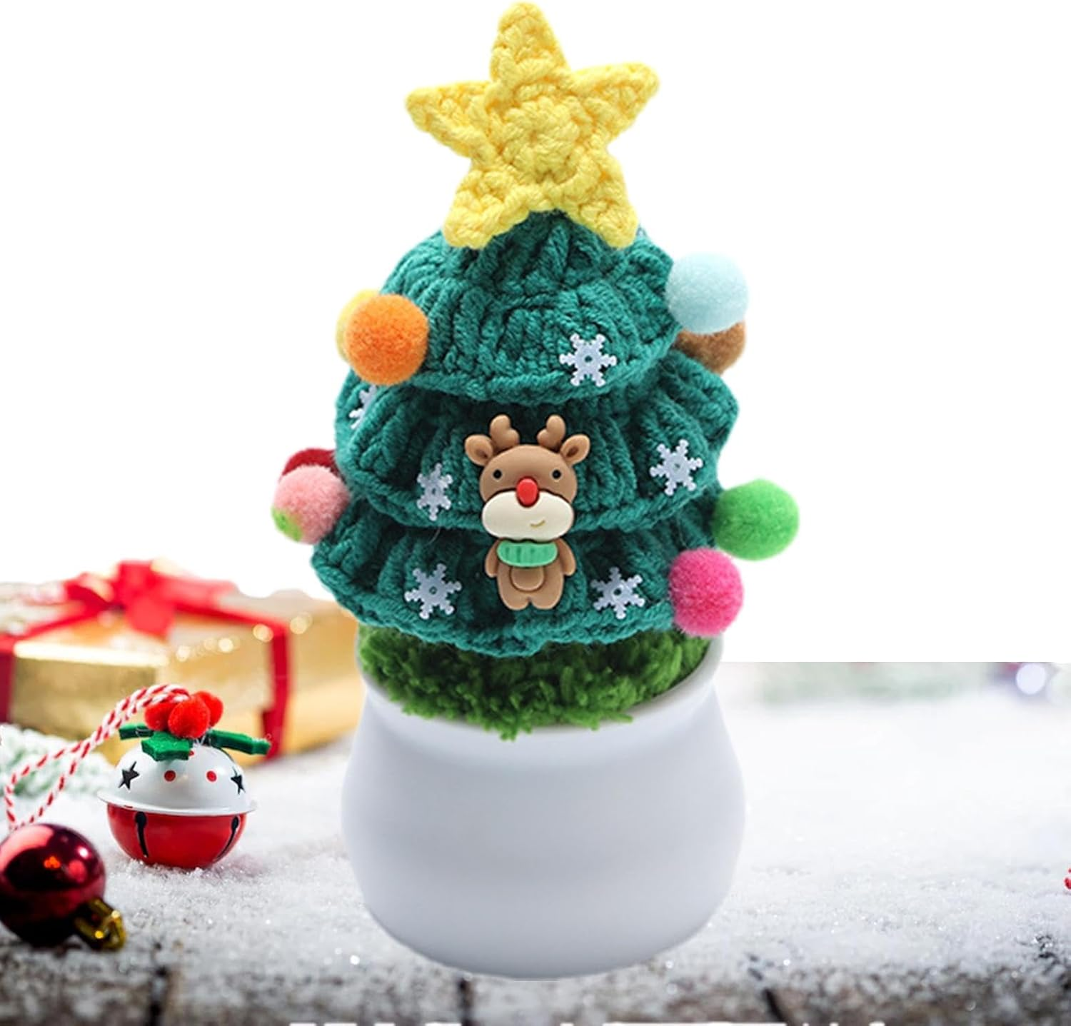 Knitted Christmas Tree Decor | Holiday Tabletop Decoration | Christmas Tree with Pot | Winter Table Decor | Cozy Knitted Tree Decoration | Space Saving Creativity Great for Modern Apartments image number 3
