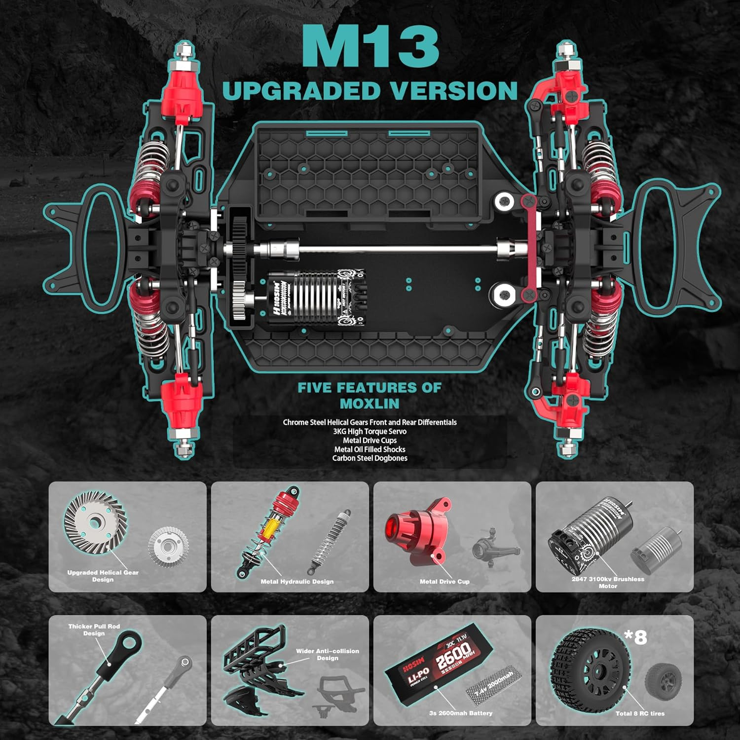 Hosim 1:14 Brushless RC Cars for Adults 80Km/H, 3S Battery Fast RC Trucks 4X4 All Terrain off Road Remote Control Car Waterproof RC Monster Truck High Speed RC Short Course Truck image number 1