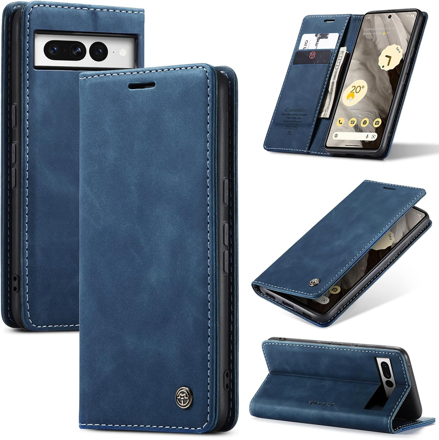 Azororo Mobile Phone Case for Google Pixel 7 Pro 5G Case Premium Leather Flip Case Magnetic Pocket Card Slot Stand Function Flip Case Protective Cover for Google Pixel 7 Pro, Blue image number 2