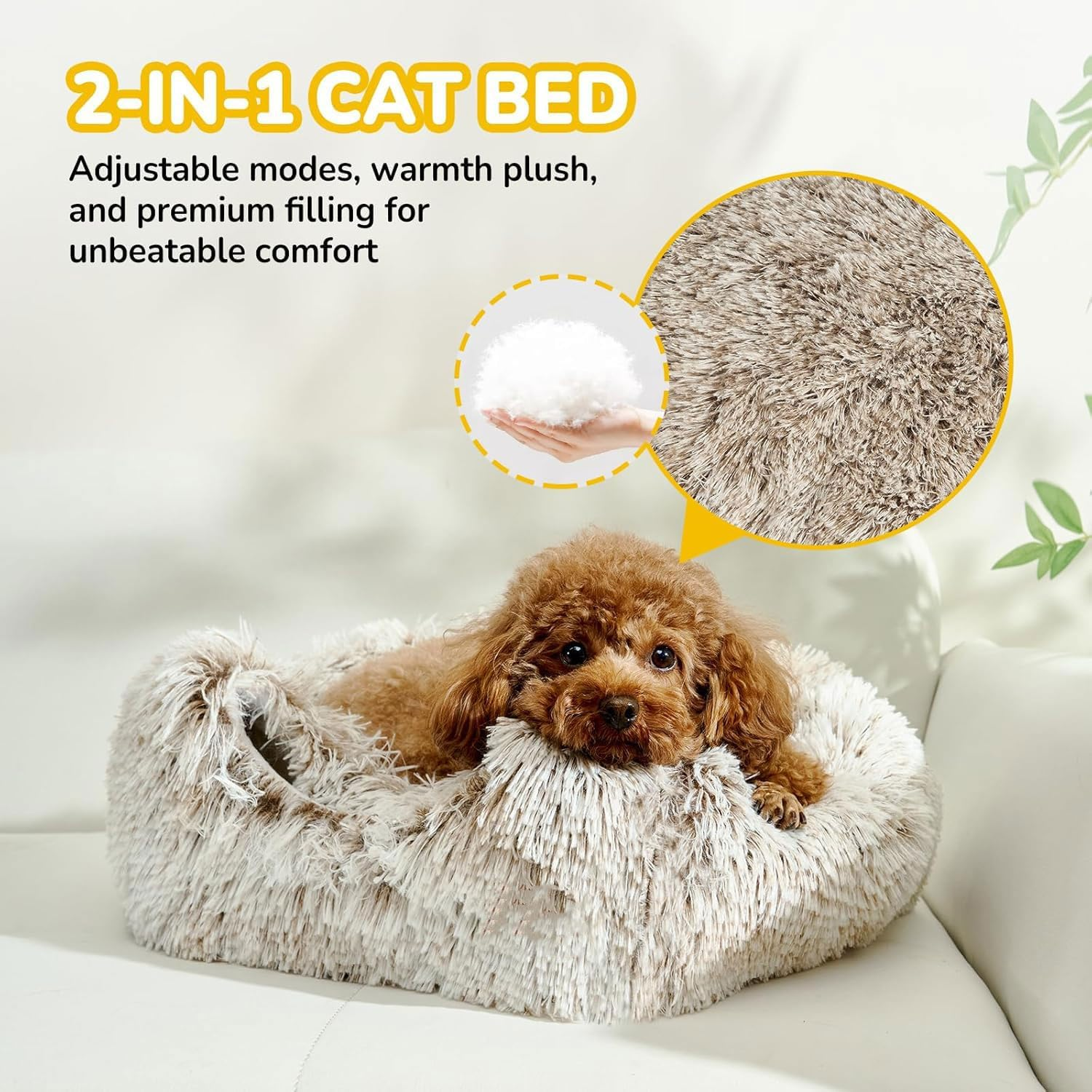 Cat Bed, Cats Cave for Indoor Cats, Soft Cat Dome,Self-Warming 2 in 1 Foldable Pet House with Washable Cushioned Pillow Calming Fluffy Dog Beds for Small Dogs with Anti-Slip Bottom(Brown) image number 6