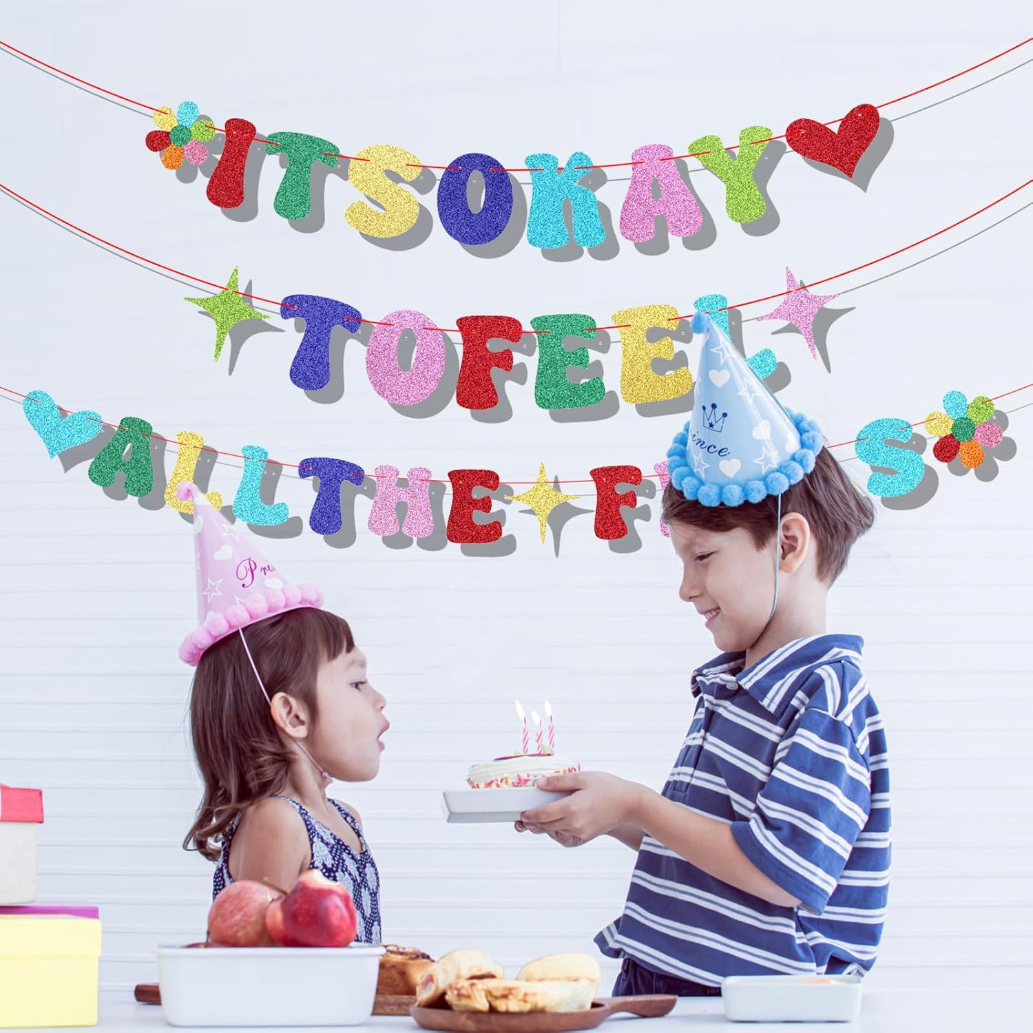 Inside Birthday Party Decorations Banner, Pre-String Glitter It'S Okay to Feel All the Feels Banner Colourful Party Hanging Decoration for Fireplace Mantel Wall image number 2